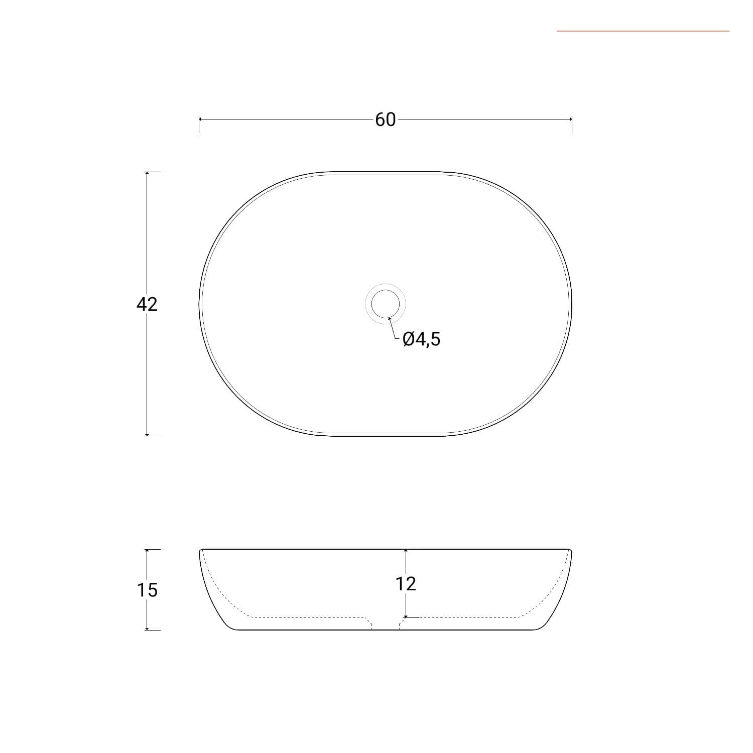 Lavabo d'appoggio 60x42 cm slim in ceramica bianco opaco