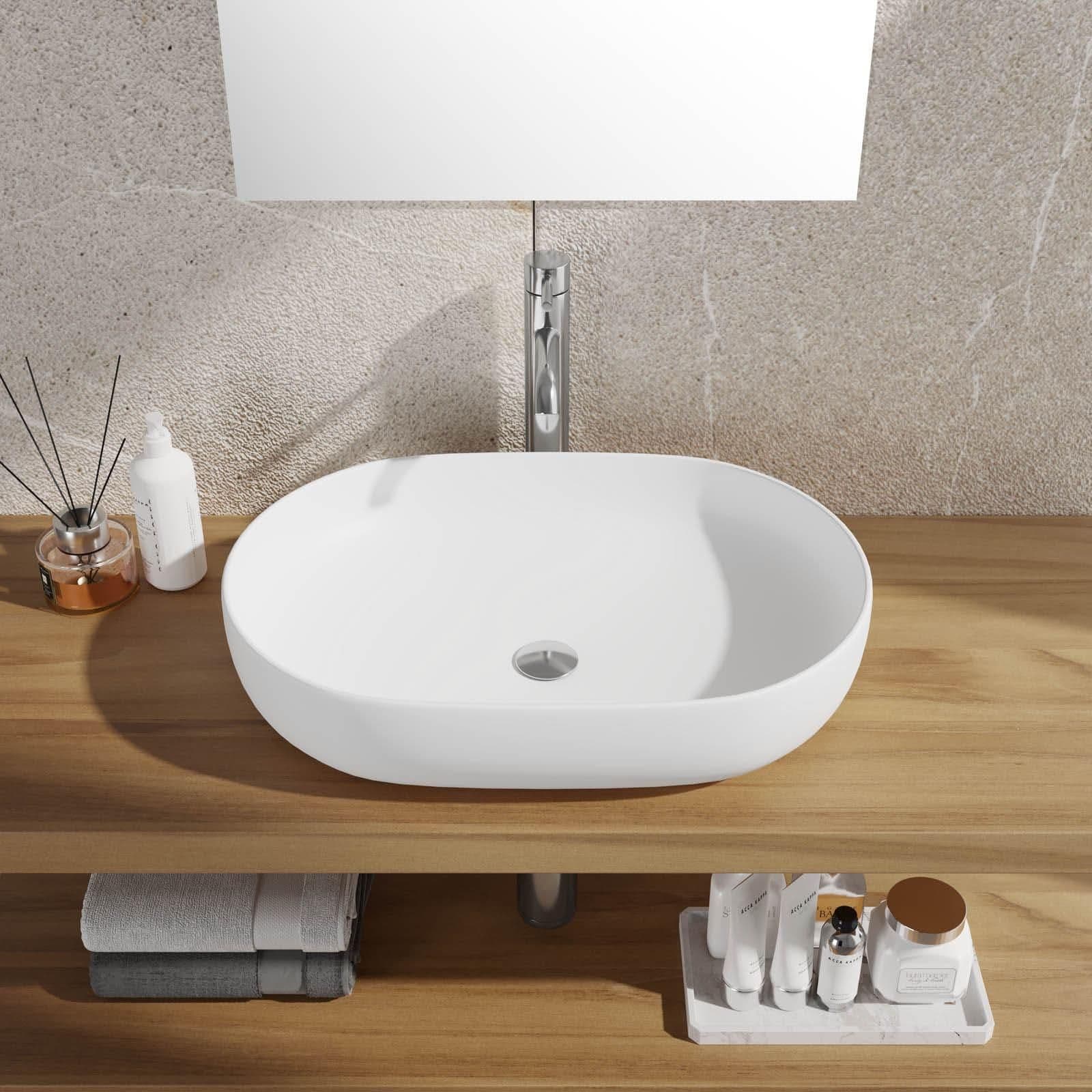 Lavabo d'appoggio 60x42 cm slim in ceramica bianco opaco
