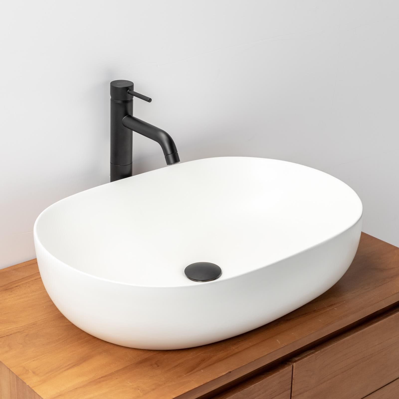 Lavabo d'appoggio 60x42 cm slim in ceramica bianco opaco