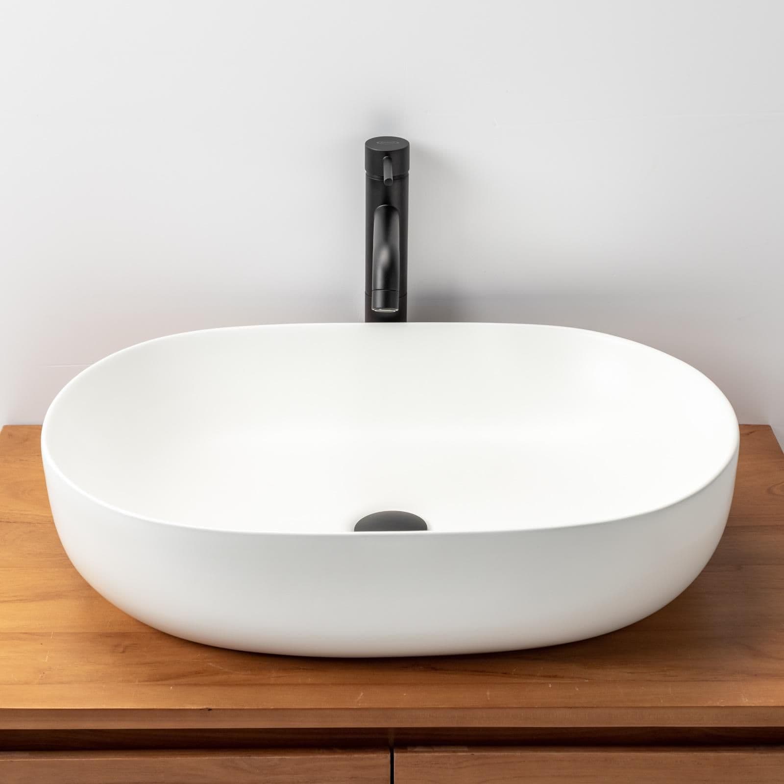 Lavabo d'appoggio 60x42 cm slim in ceramica bianco opaco