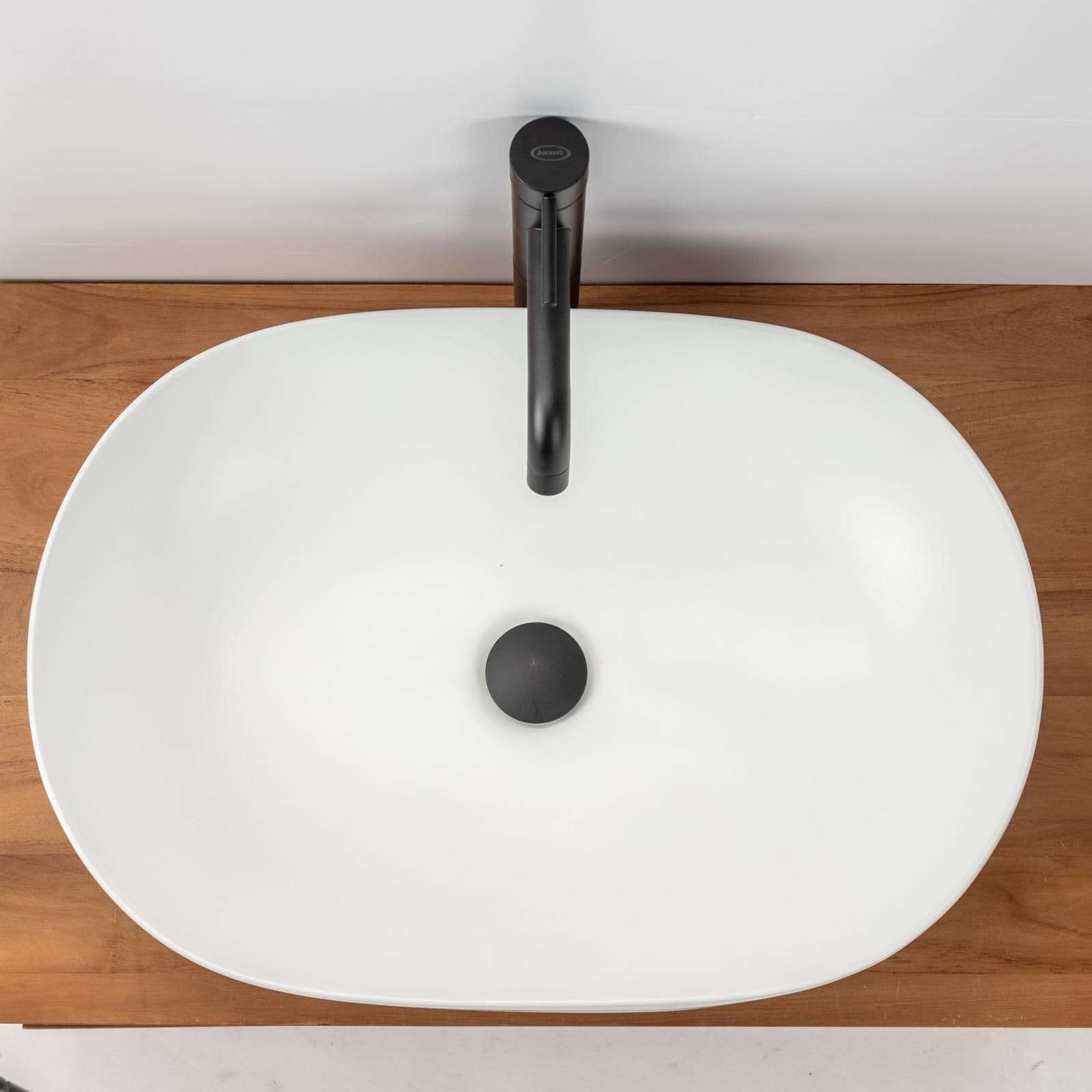 Lavabo d'appoggio 60x42 cm slim in ceramica bianco opaco