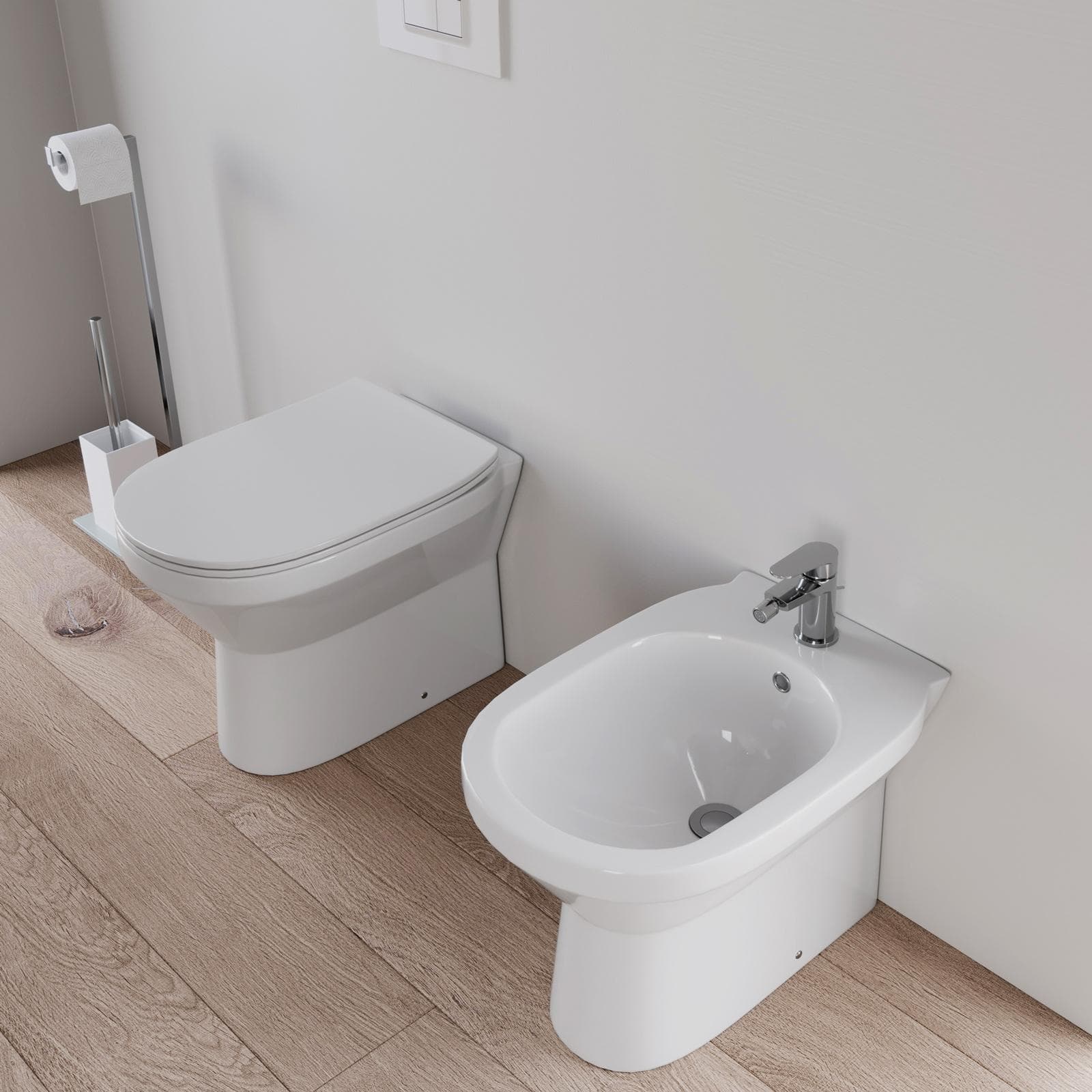 Bagno completo con mobile bagno sospeso 60 cm bianco opaco 2 ante con specchio sanitari e miscelatori - Davis