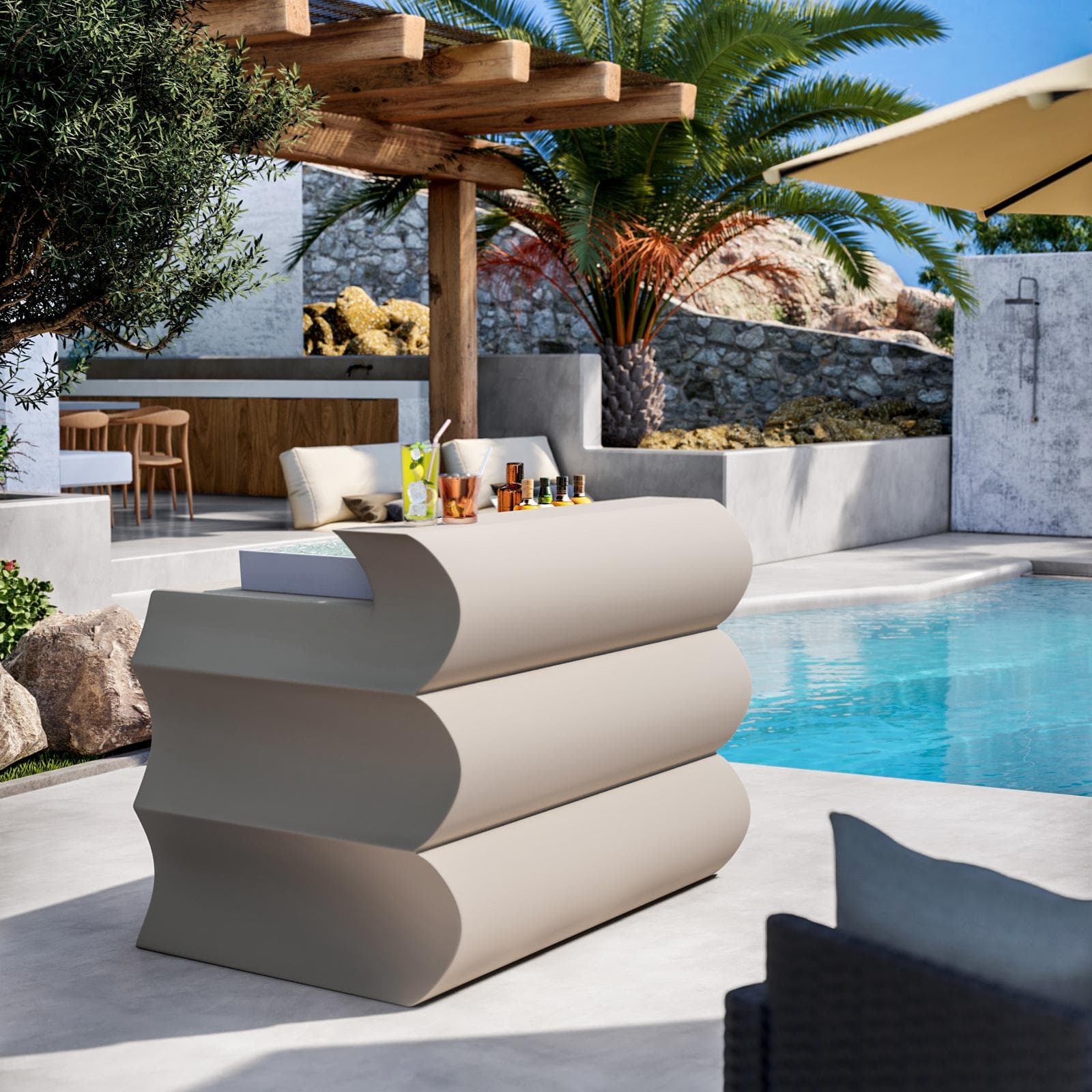 Bancone per lounge bar 145 cm in polietilene tortora - Prysma