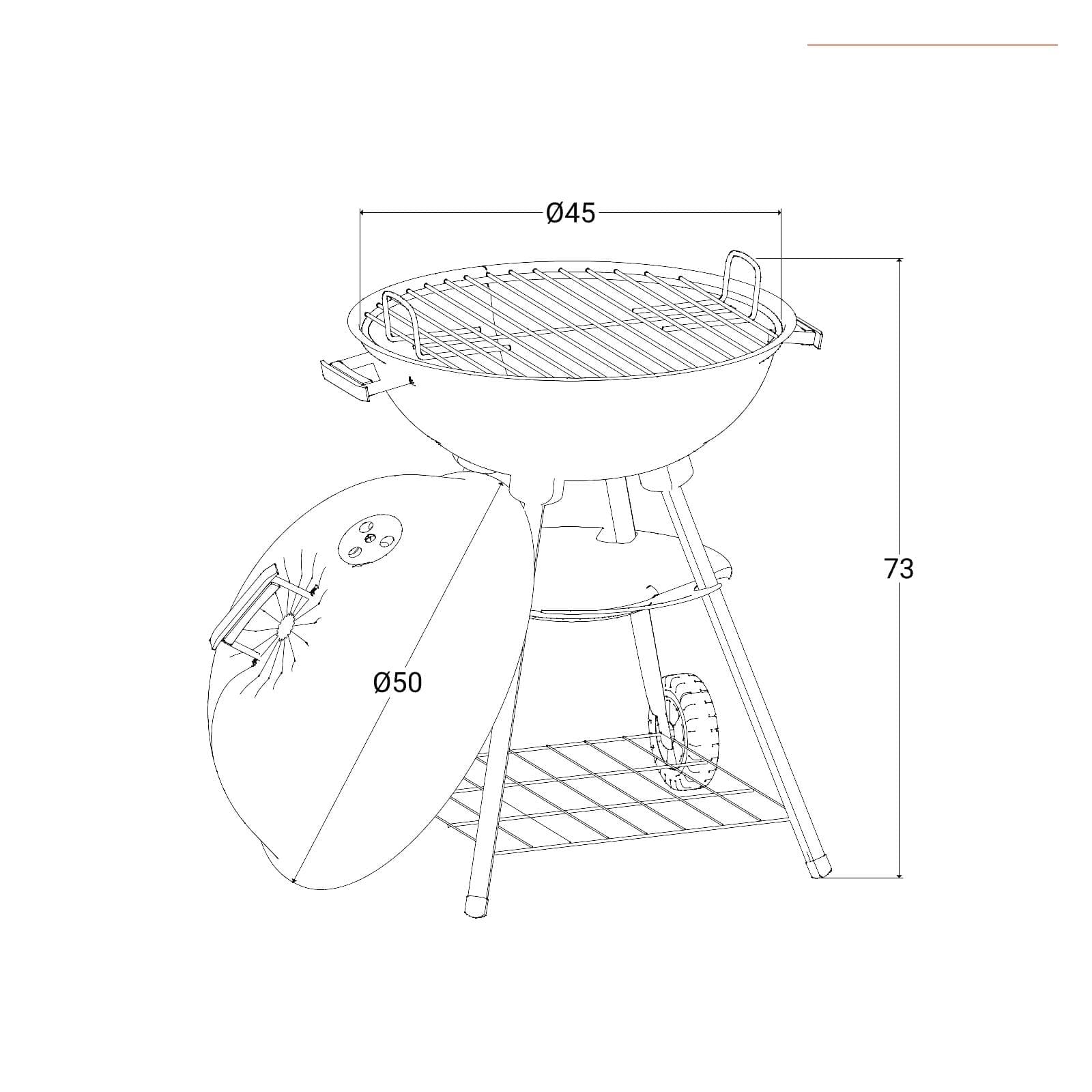 Barbecue a carbonella rotondo 50 cm in acciaio nero con ruote e coperchio - Spedy