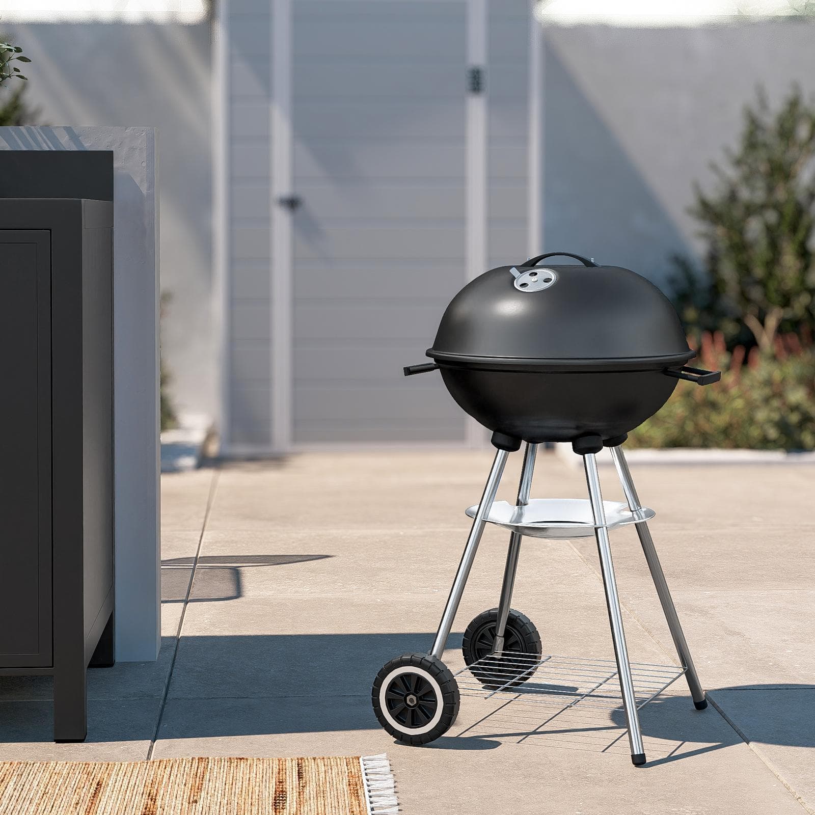 Barbecue a carbonella rotondo 50 cm in acciaio nero con ruote e coperchio - Spedy