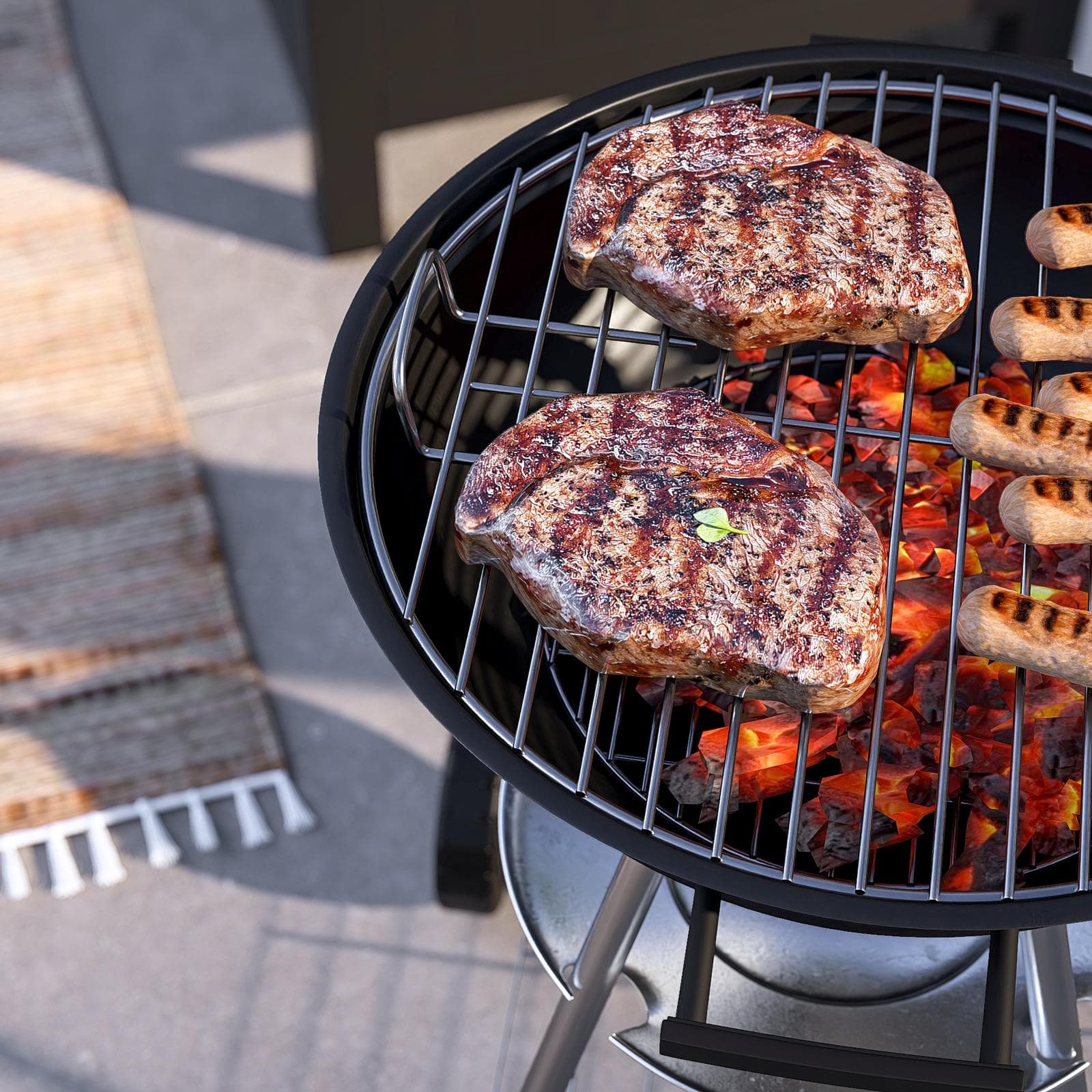Barbecue a carbonella rotondo 50 cm in acciaio nero con ruote e coperchio - Spedy