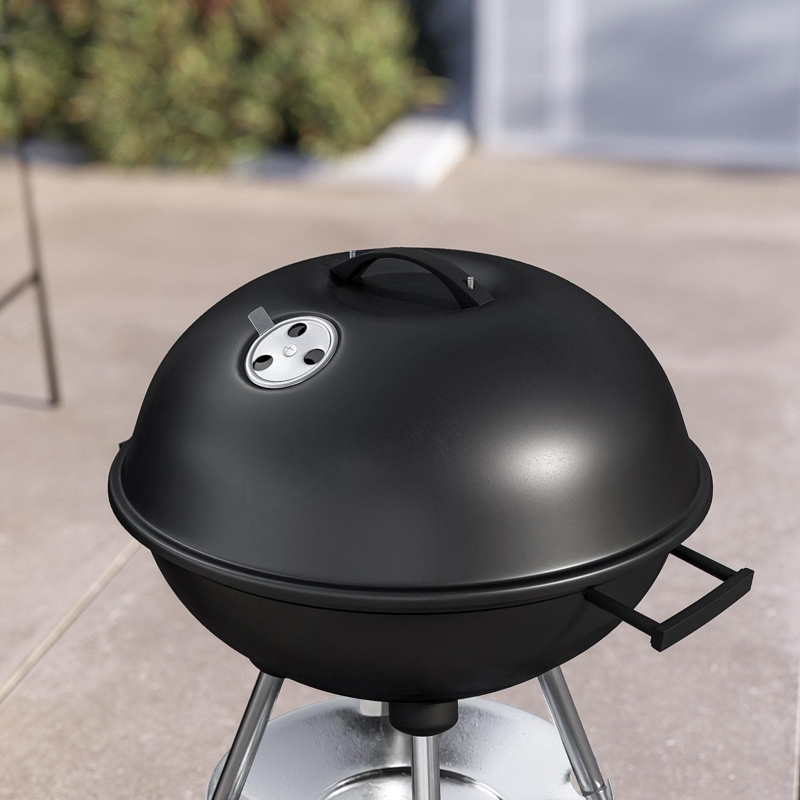 Barbecue a carbonella rotondo 50 cm in acciaio nero con ruote e coperchio - Spedy