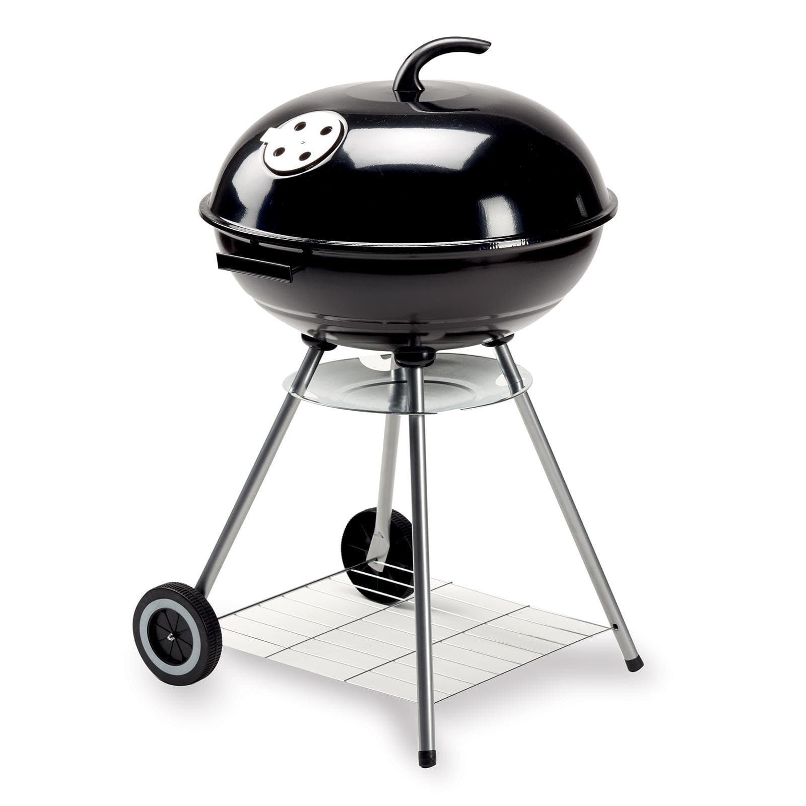 Barbecue a carbonella rotondo 50 cm in acciaio nero con ruote e coperchio - Spedy