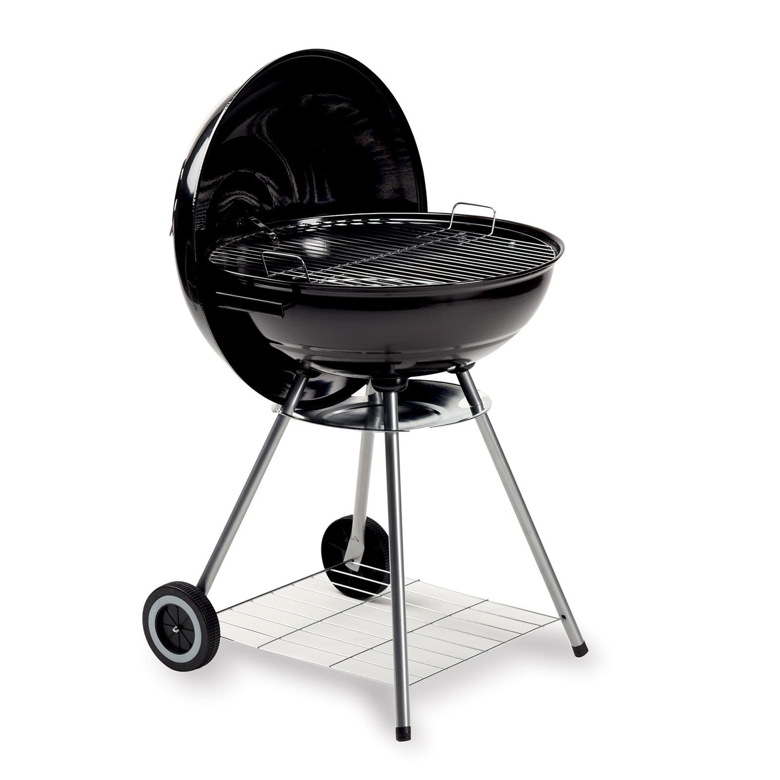 Barbecue a carbonella rotondo 50 cm in acciaio nero con ruote e coperchio - Spedy