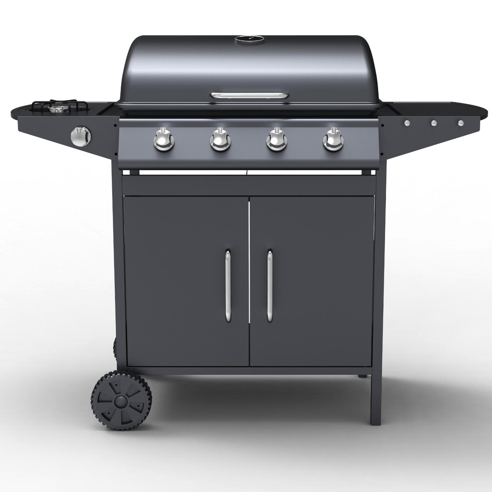 Barbecue a gas 4 fuochi 122x53x97h cm in acciaio antracite con ruote e griglia - Poseidone