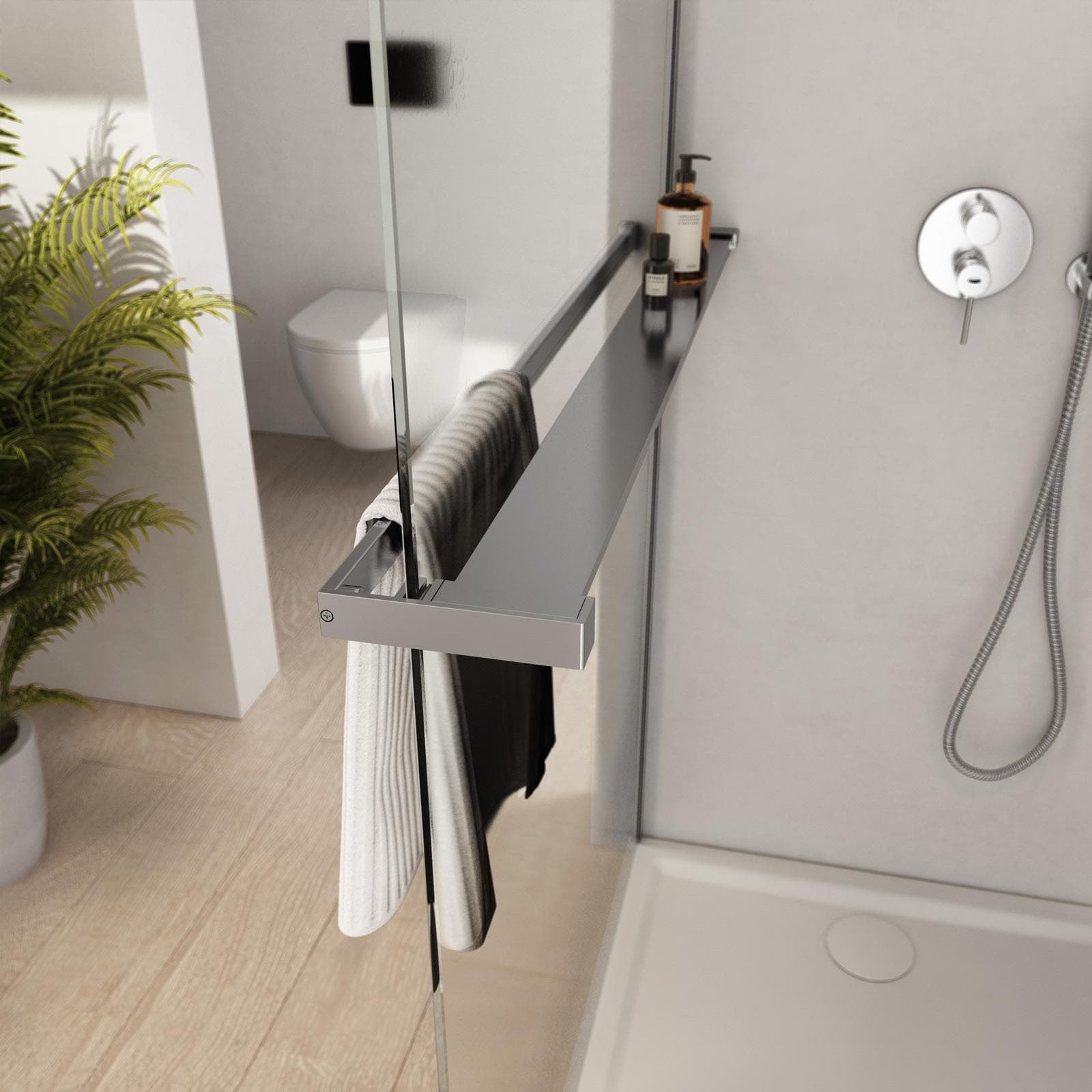 Barra universale per Walk-In porta sapone e asciugamani 100 cm cromo riducibile