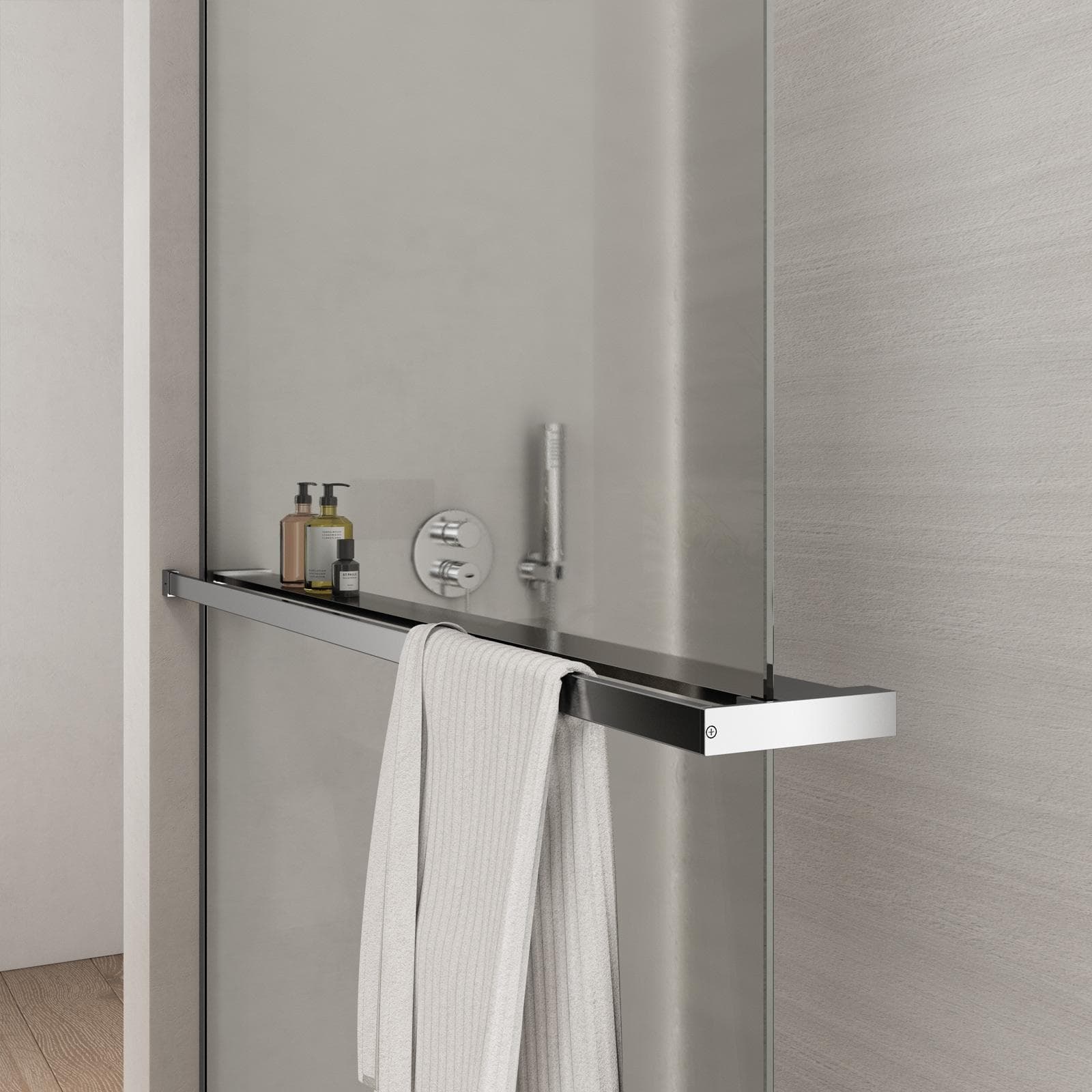 Barra universale per Walk-In porta sapone e asciugamani 140 cm cromo riducibile