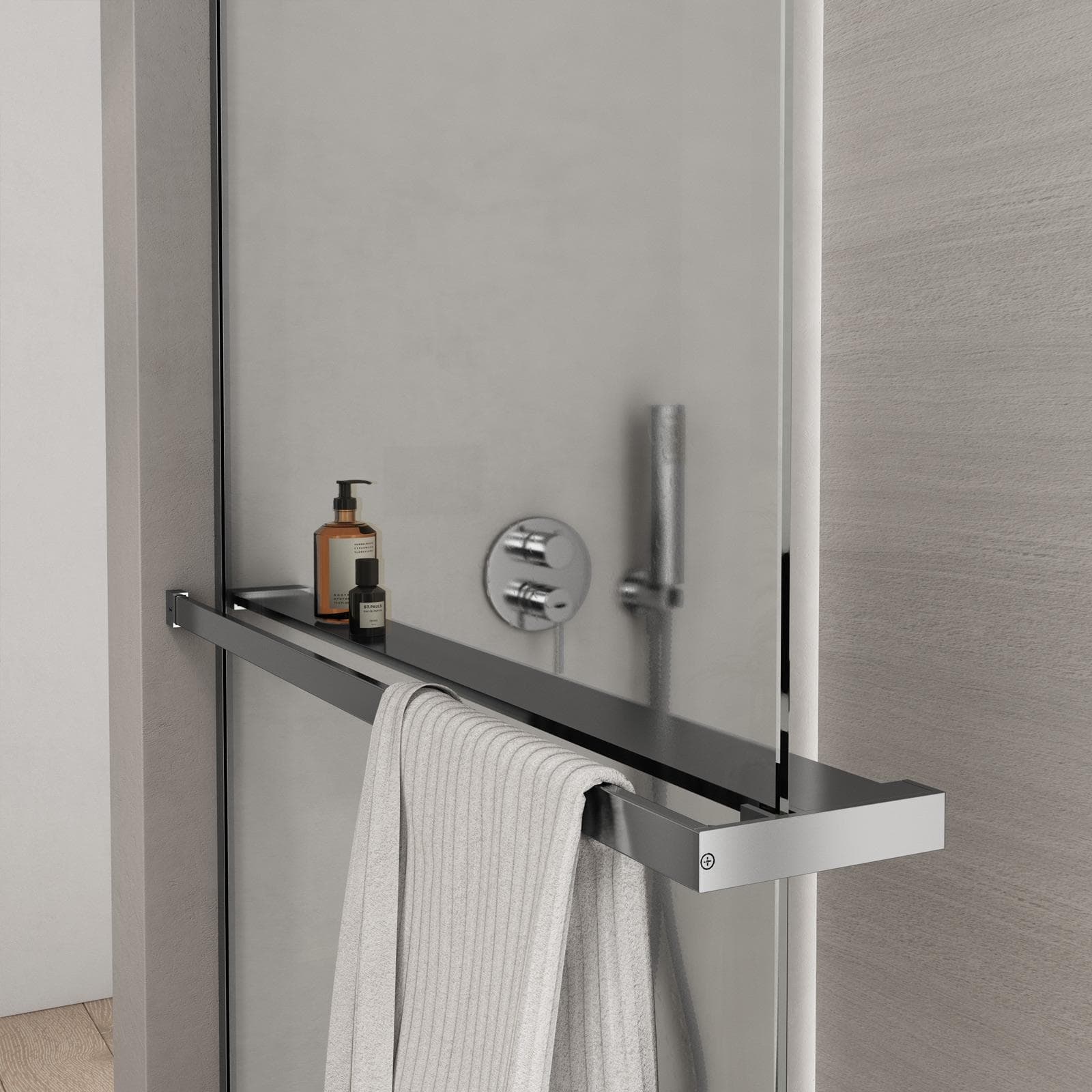 Barra universale per Walk-In porta sapone e asciugamani 80 cm cromo riducibile