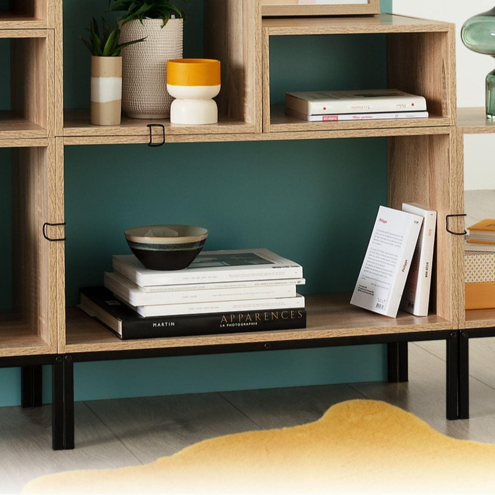 Base 67x15h cm in metallo nero per elementi modulari Unify