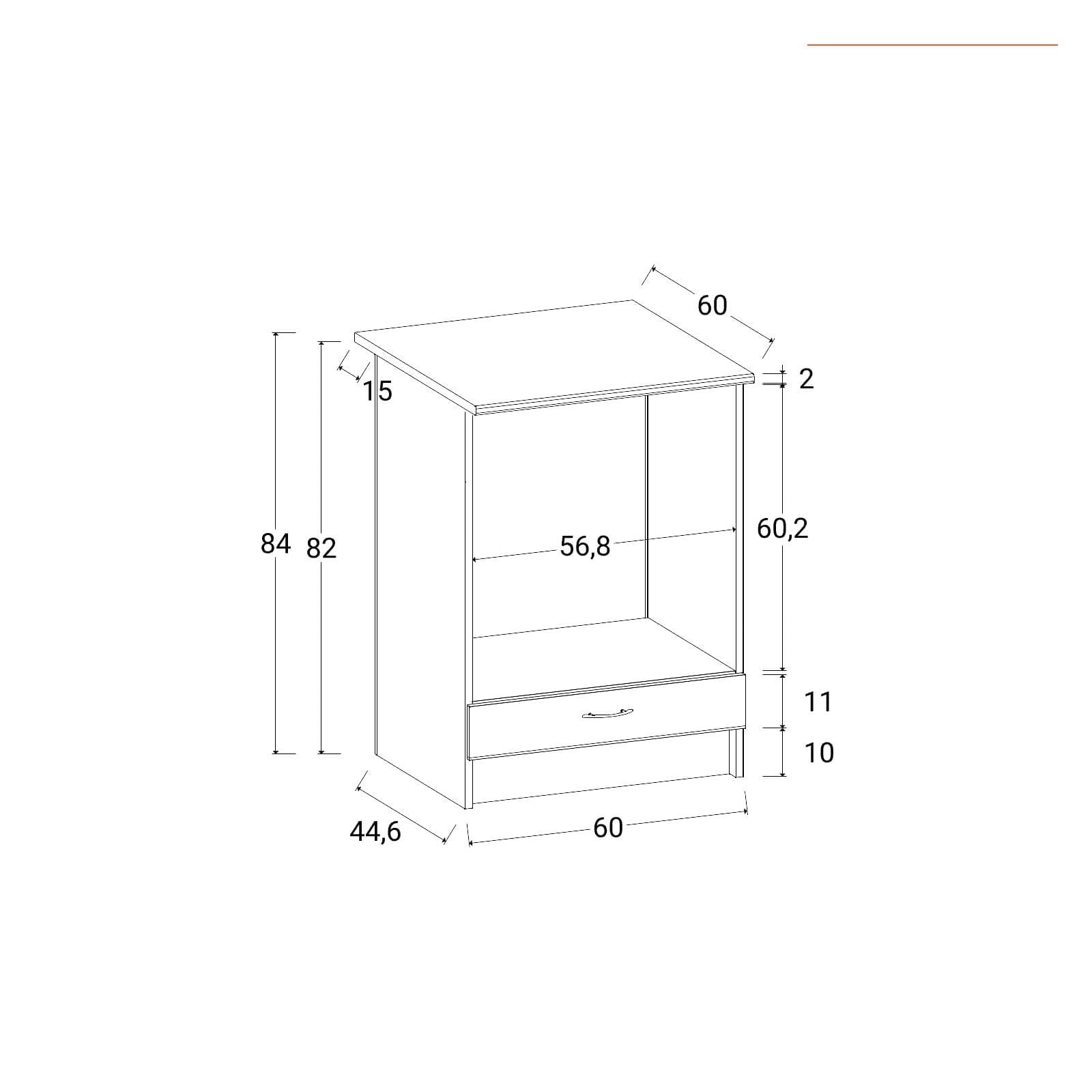 Base per forno 60 cm rovere rustico e top nero con anta - Sorbona
