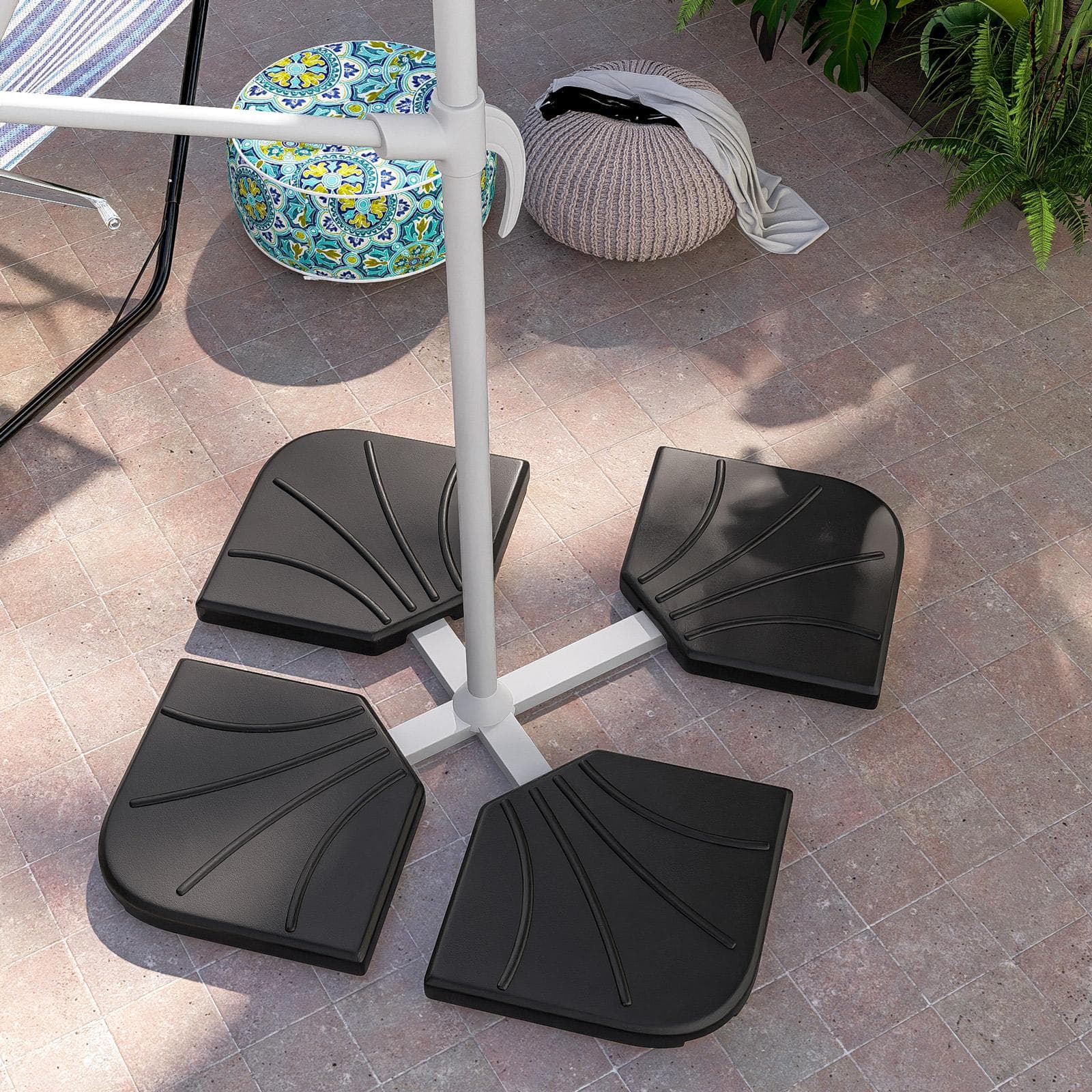 Base per ombrellone laterale set 4 spicchi 100 kg in cemento nero