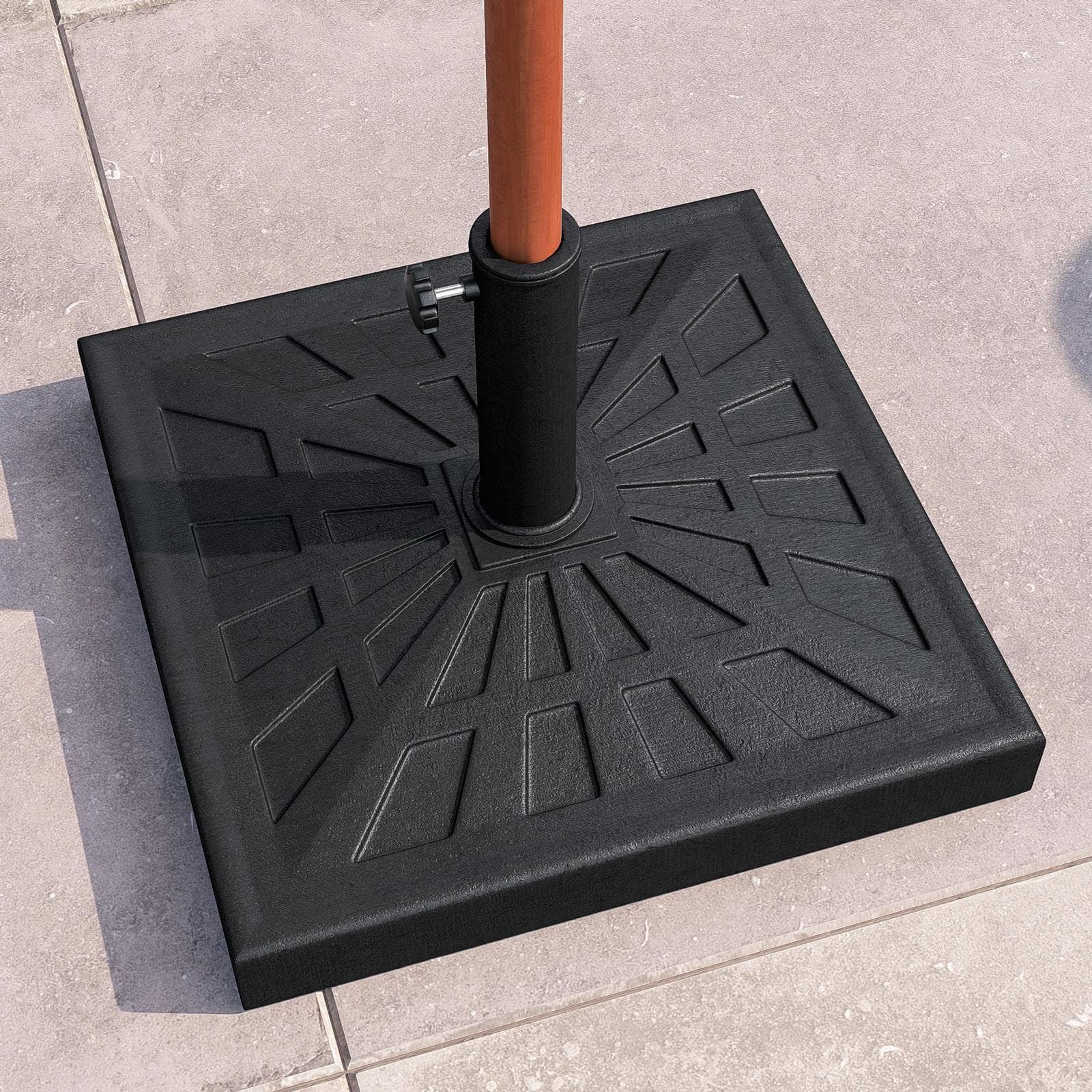 Base quadrata da 19 kg per ombrellone a palo centrale 50x50 cm in resina nero - Buccer