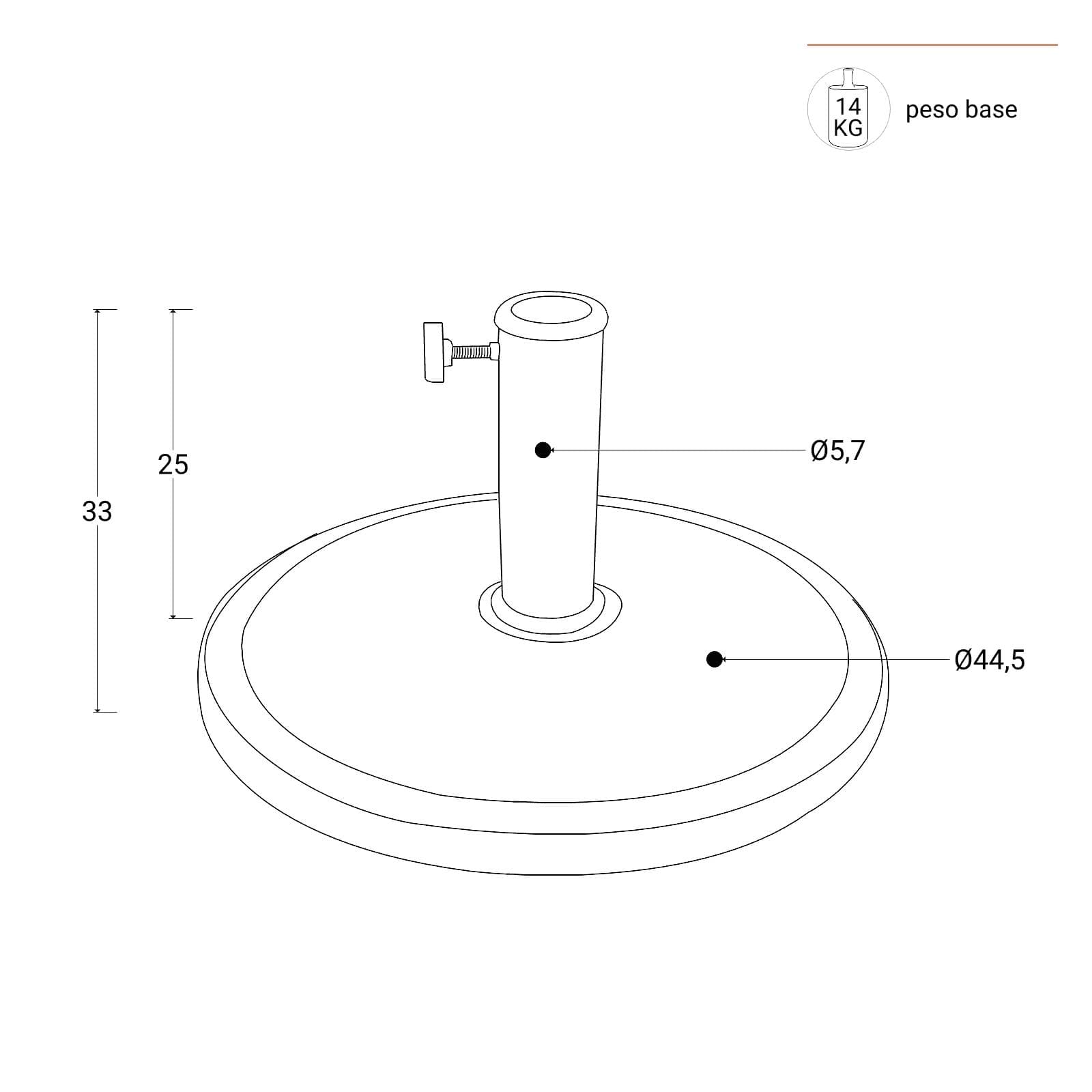 Base rotonda 45 cm per ombrellone con palo centrale in resina nero da 14 kg