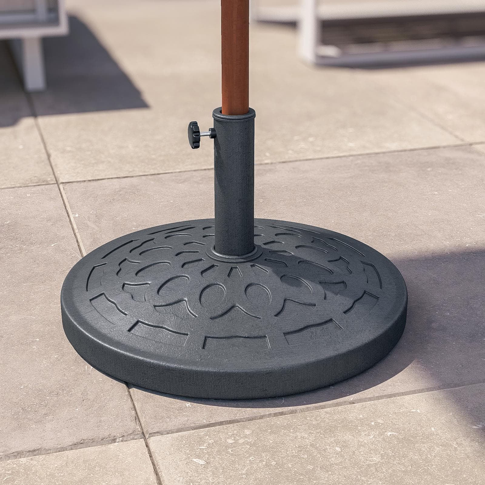 Base rotonda 54 cm per ombrellone con palo centrale in resina grigio da 19 kg