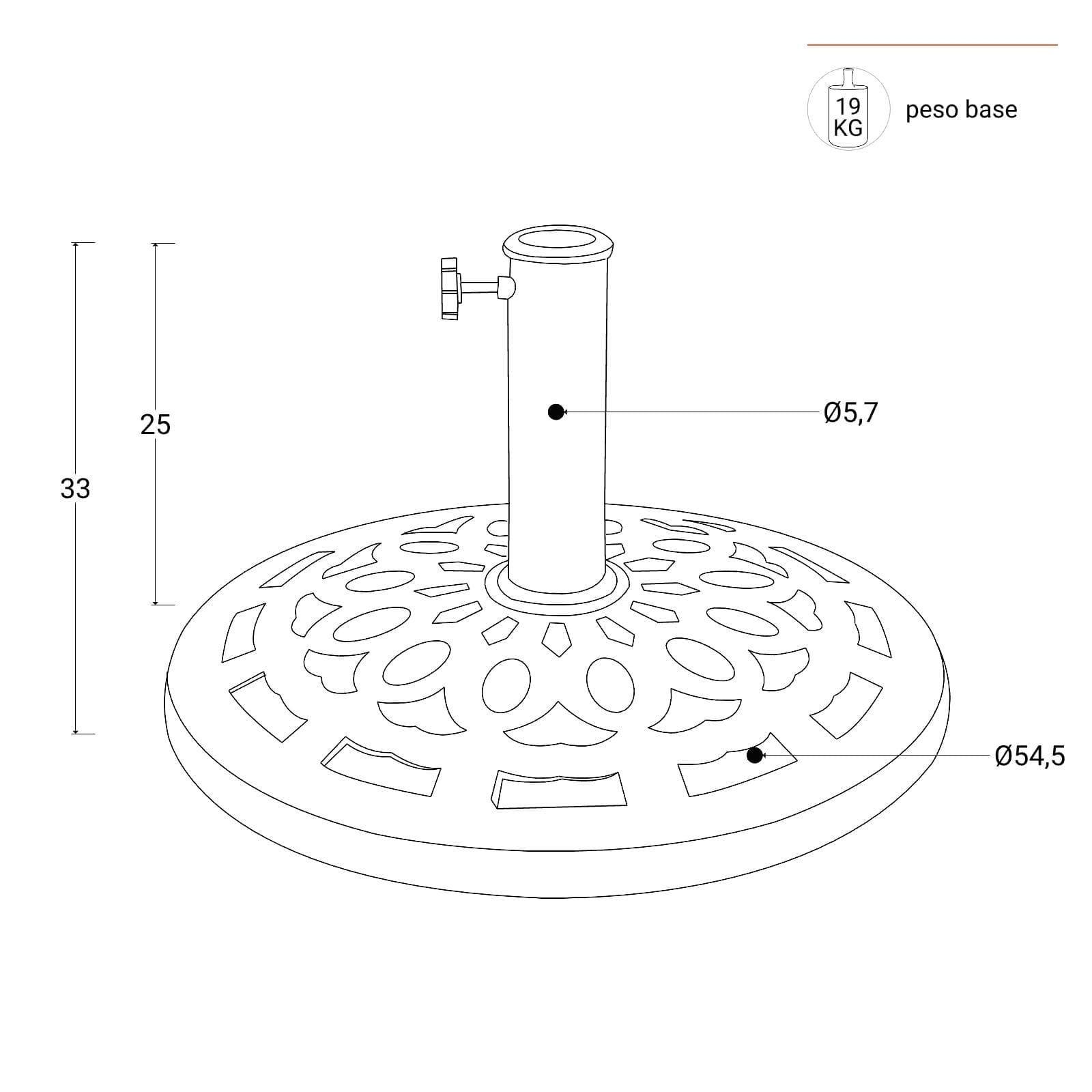 Base rotonda 54 cm per ombrellone con palo centrale in resina nero da 19 kg