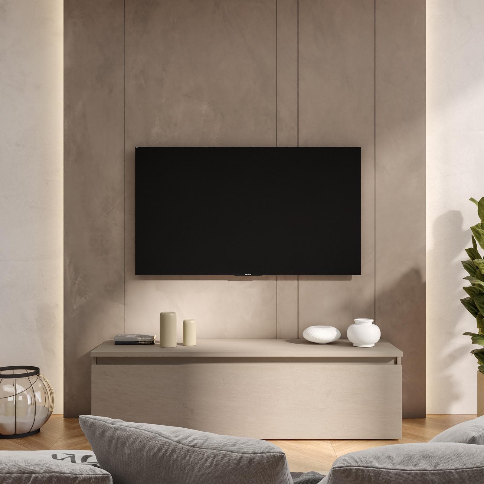 Porta tv 138x40h color argilla con cassettone - Clary
