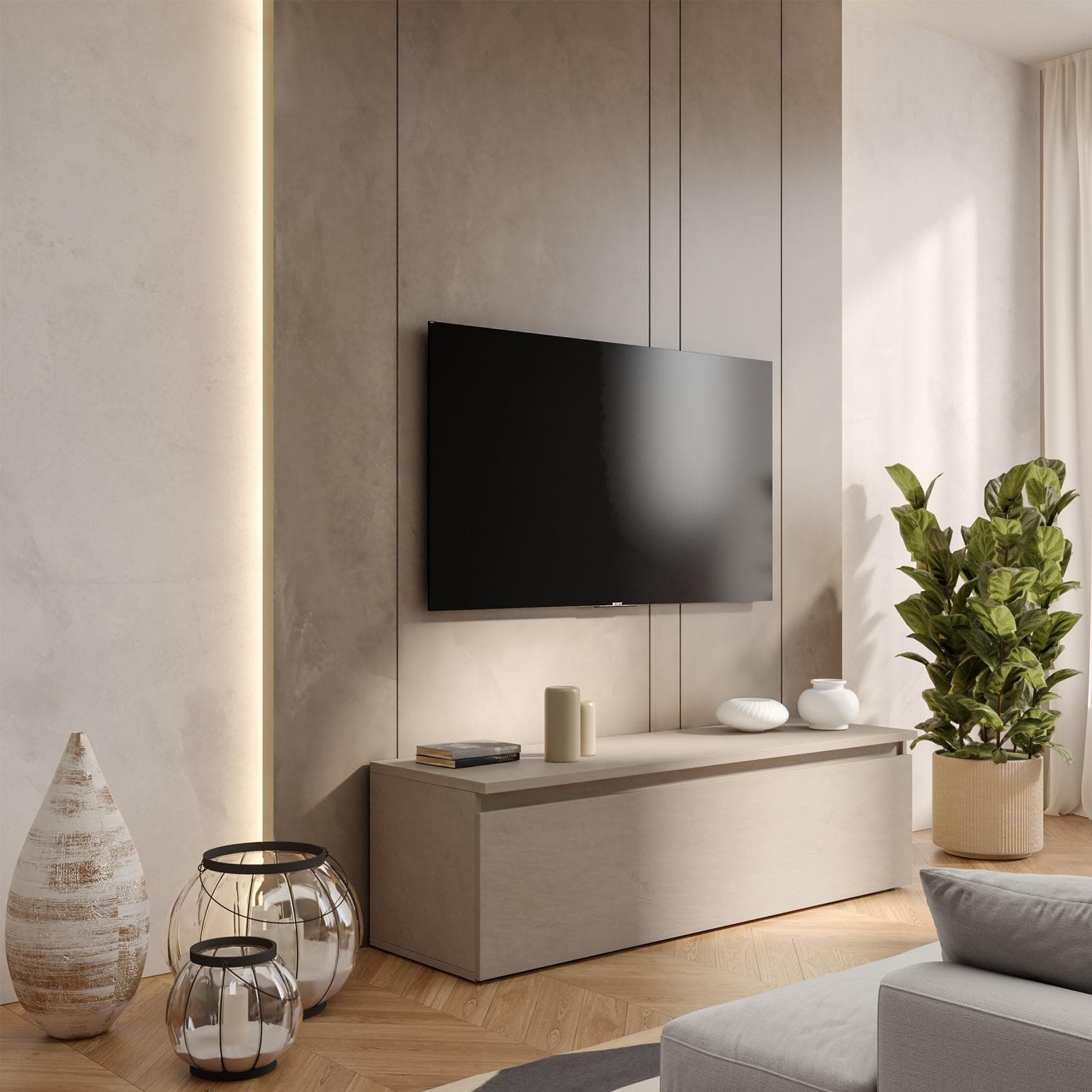 Porta tv 138x40h color argilla con cassettone - Clary