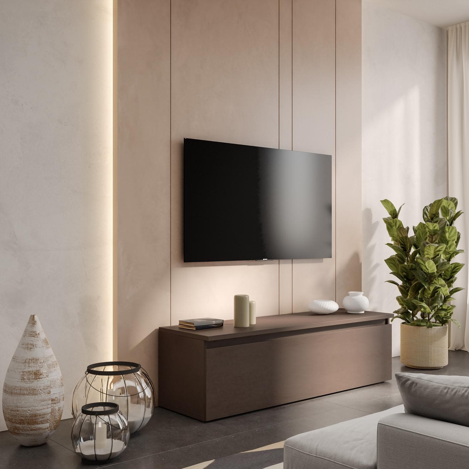 Porta tv 138x40h color bronzo con cassettone - Clary