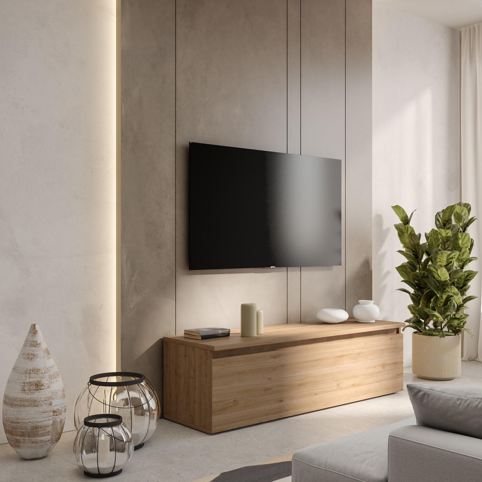 Porta tv 138x40h color rovere cadiz con cassettone - Clary