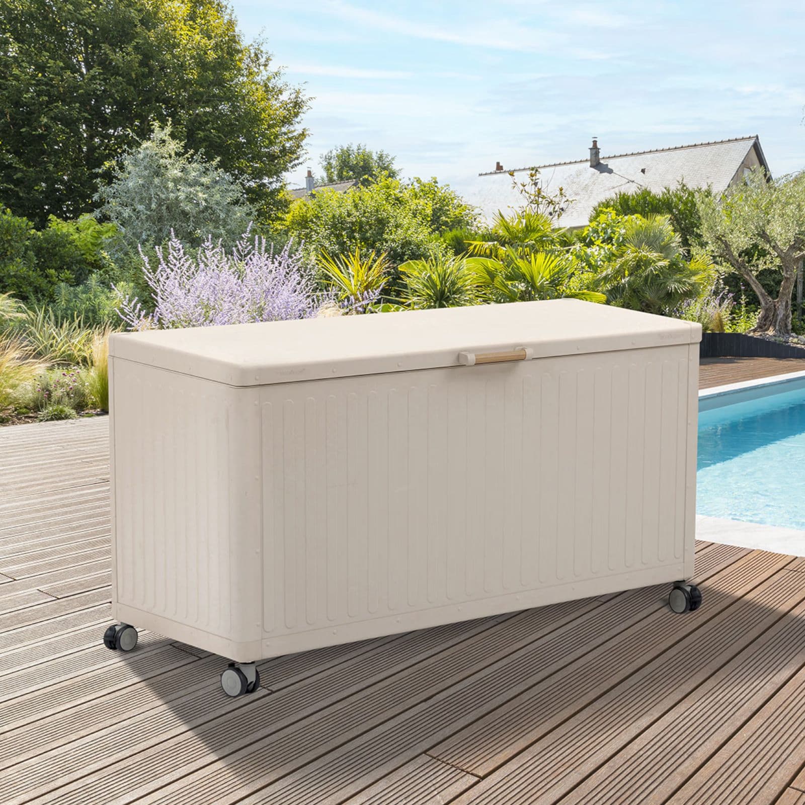 Baule contenitore con ruote 130x60 cm in alluminio crema - Prometeo