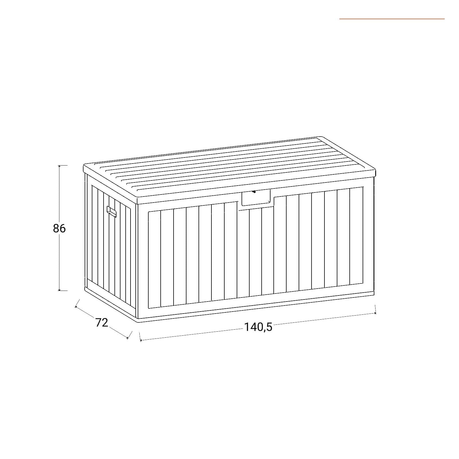 Baule contenitore da esterno 140x72x72h cm in resina nero effetto legno - Thago