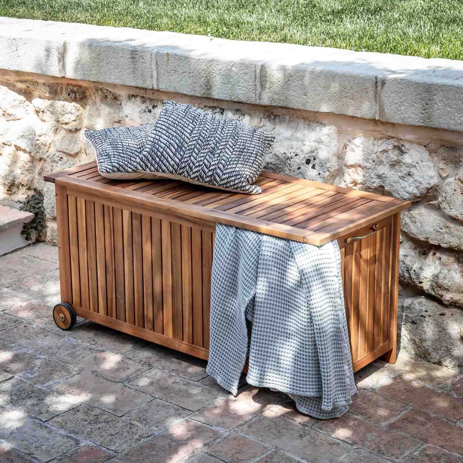 Baule contenitore in legno di acacia con ruote - Paja