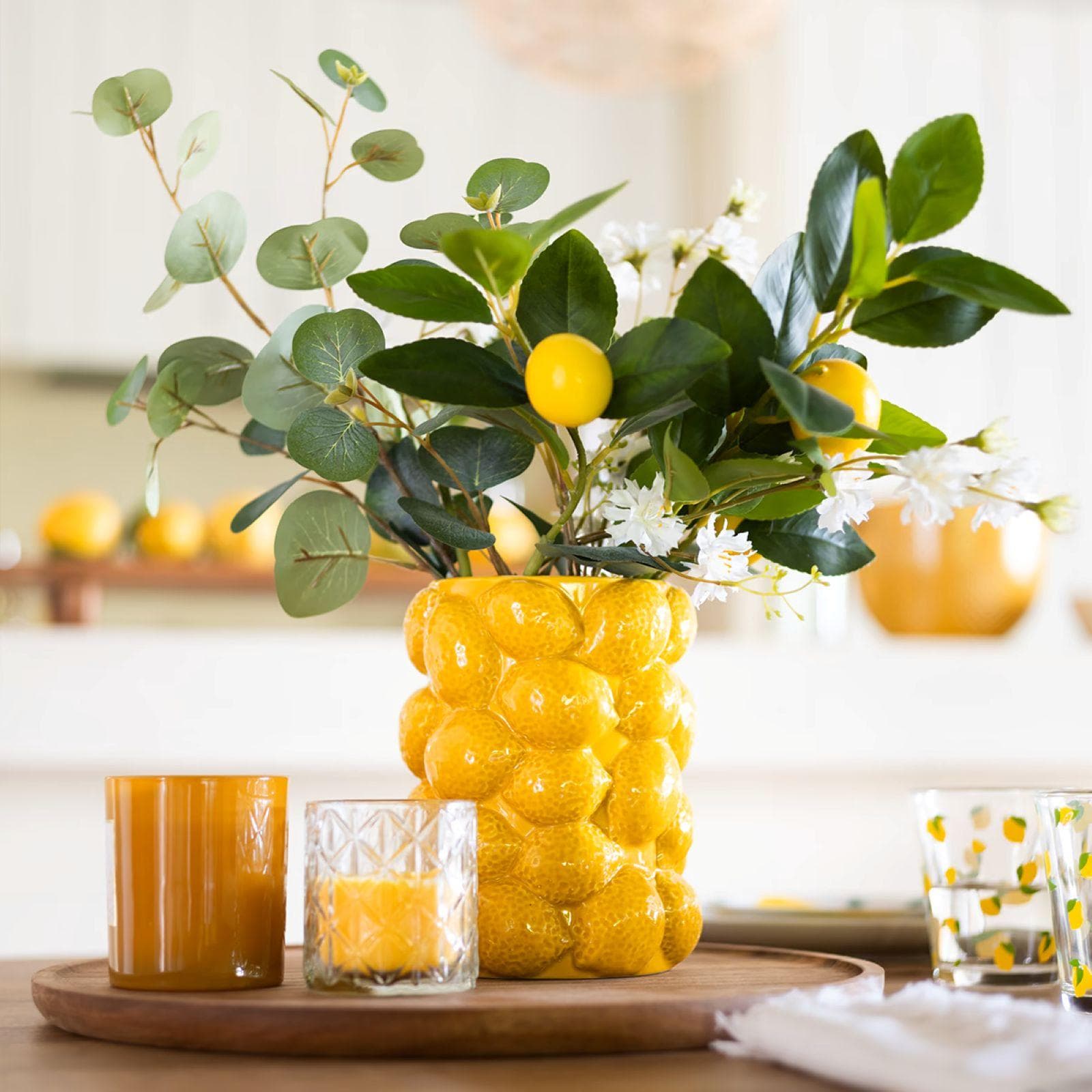 Bouquet di limoni artificiali 64h cm con fiori e frutti