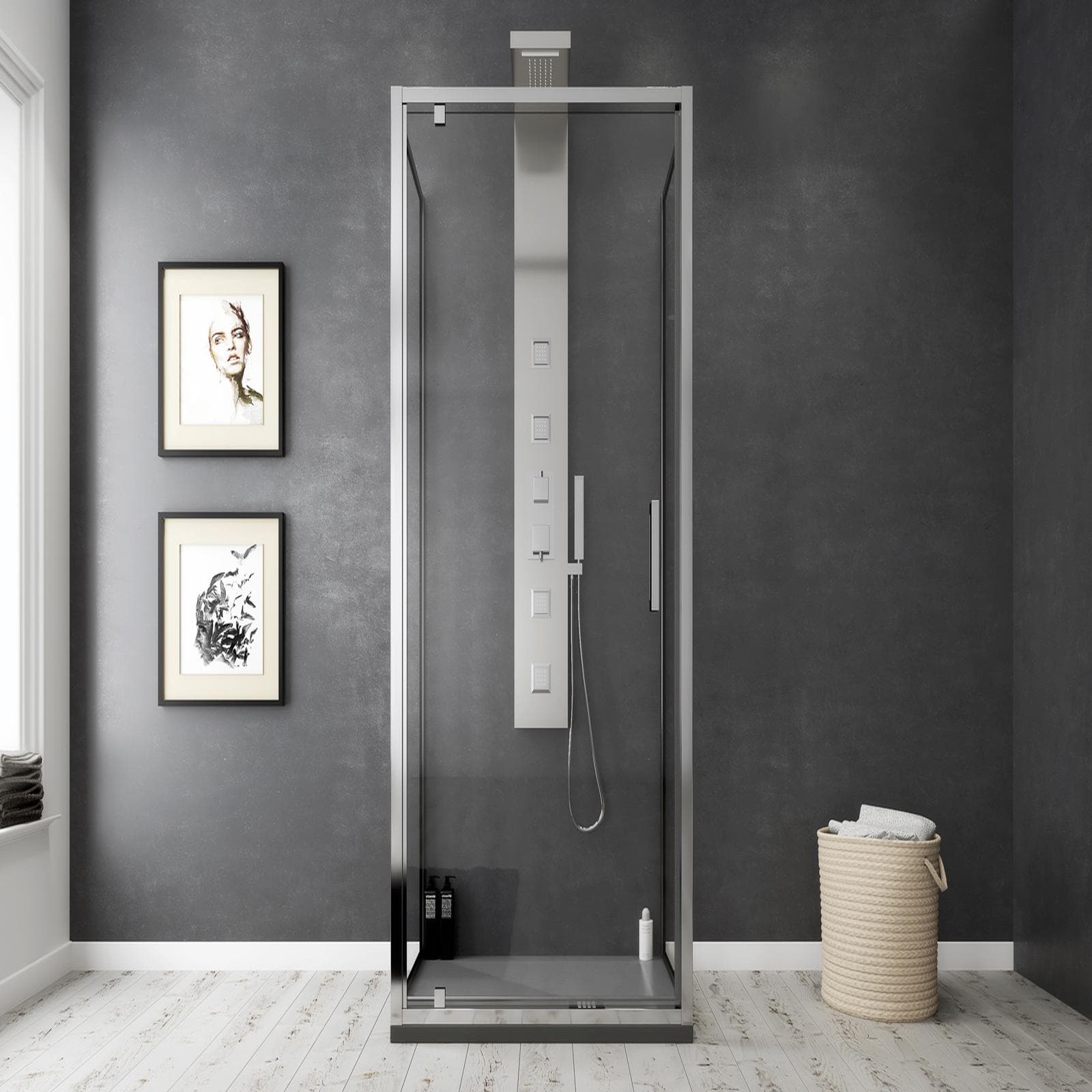 Box 3 lati 70x100x70 cm battente vetro trasparente anticalcare profilo cromo 195h - Moritz