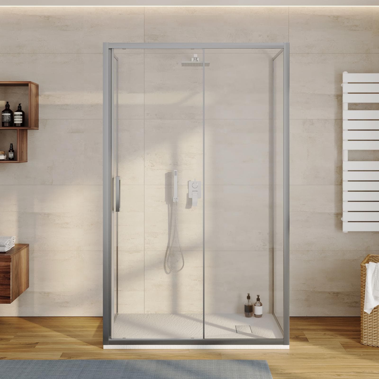 Box 3 lati 70x100x70 cm scorrevole vetro trasparente anticalcare profilo cromo 195h - Moritz