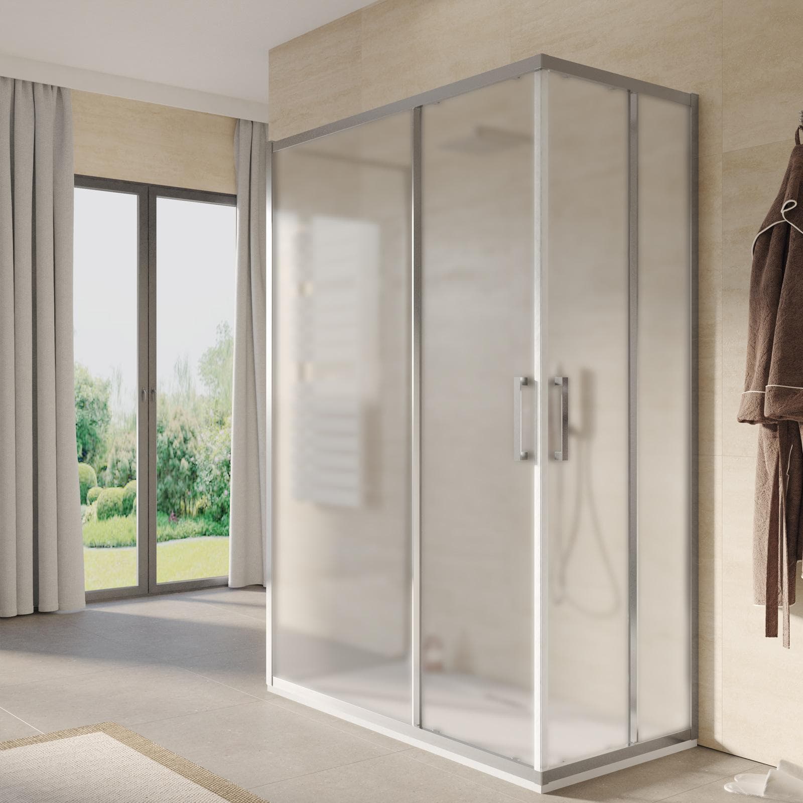 Box 3 lati 70x140X70 cm doppio scorrevole vetro opaco profilo cromo 195h - Moritz