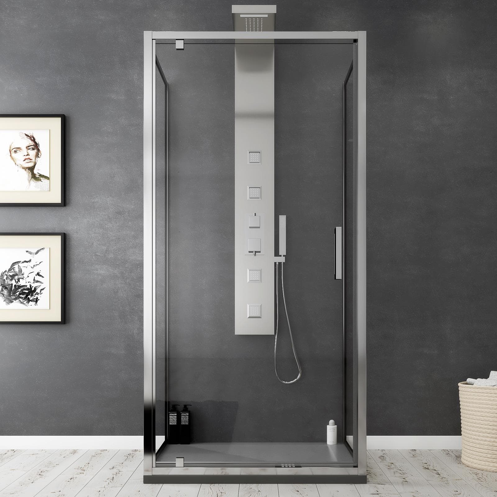 Box 3 lati 70x70x70 cm battente vetro trasparente anticalcare profilo cromo 195h - Moritz