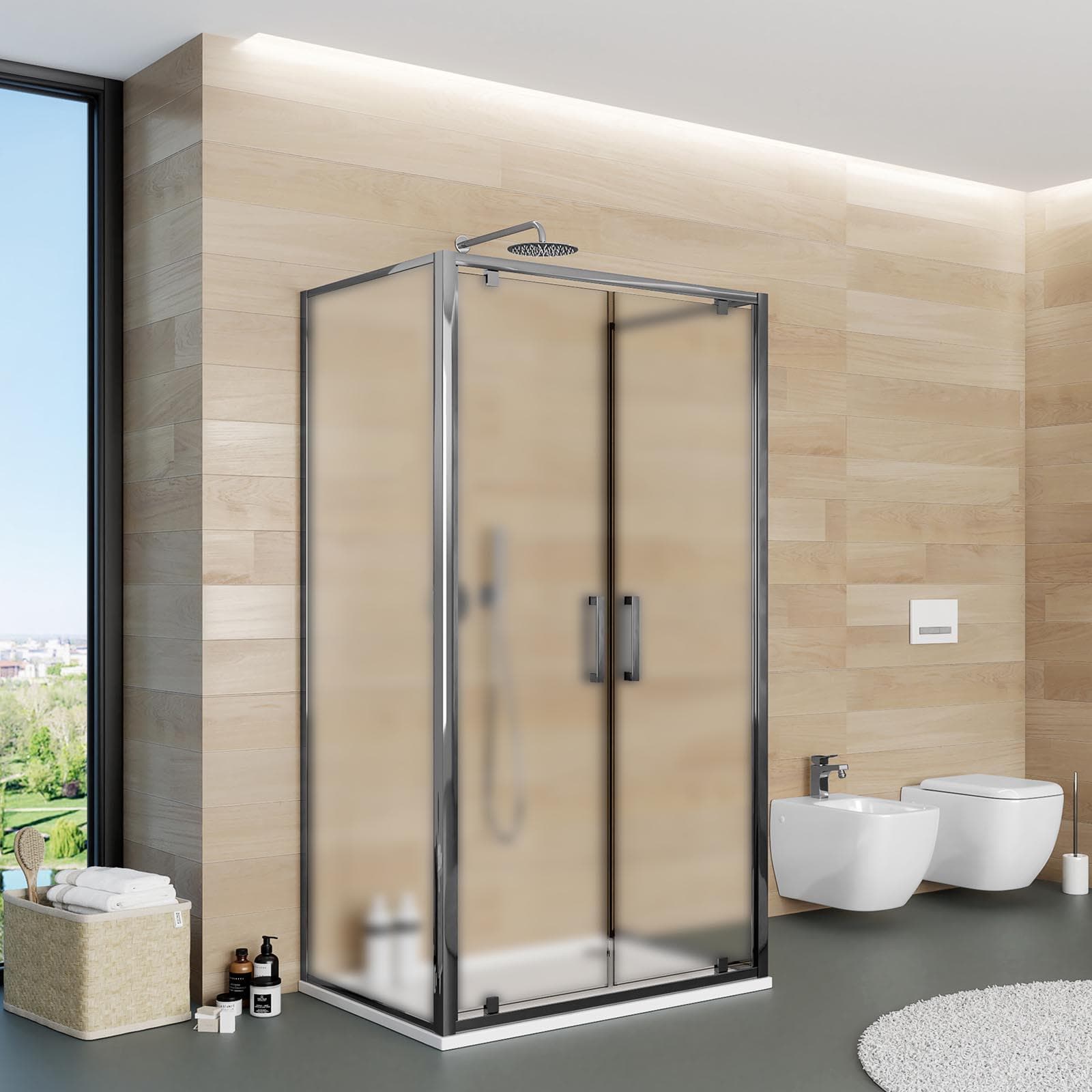 Box 3 lati 70x70x70 cm doppio battente vetro opaco profilo cromo 195h - Moritz