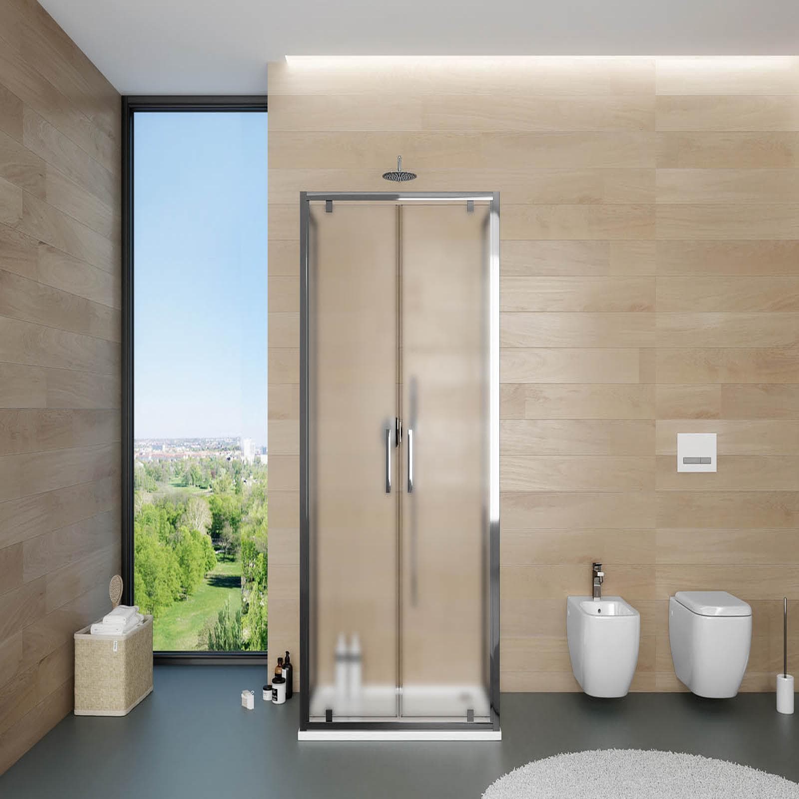 Box 3 lati 70x90x70 cm doppio battente vetro opaco profilo cromo 195h - Moritz