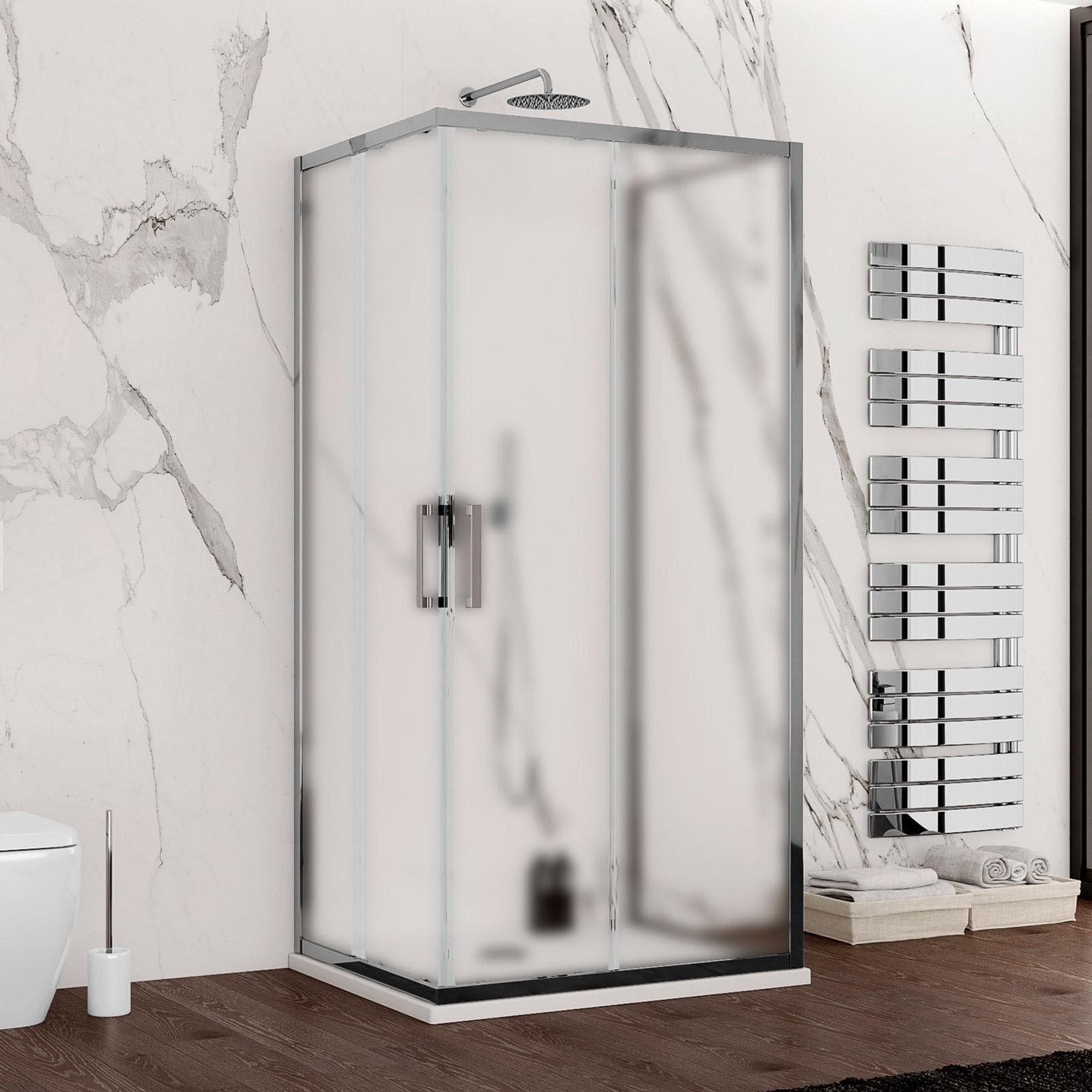 Box 3 lati 70x90x70 cm doppio scorrevole vetro opaco profilo cromo 195h - Moritz