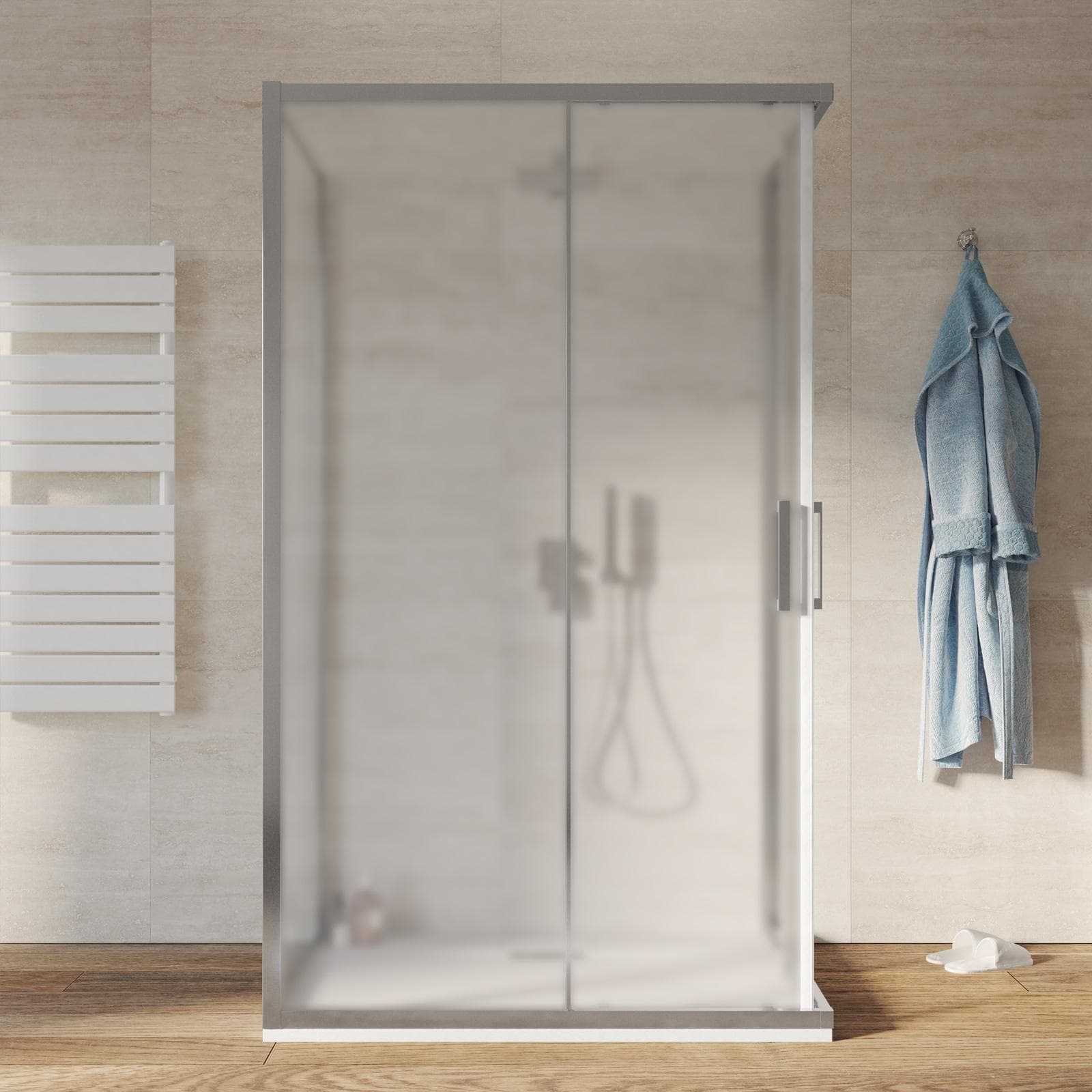 Box 3 lati 80x120X80 cm doppio scorrevole vetro opaco profilo cromo 195h - Moritz