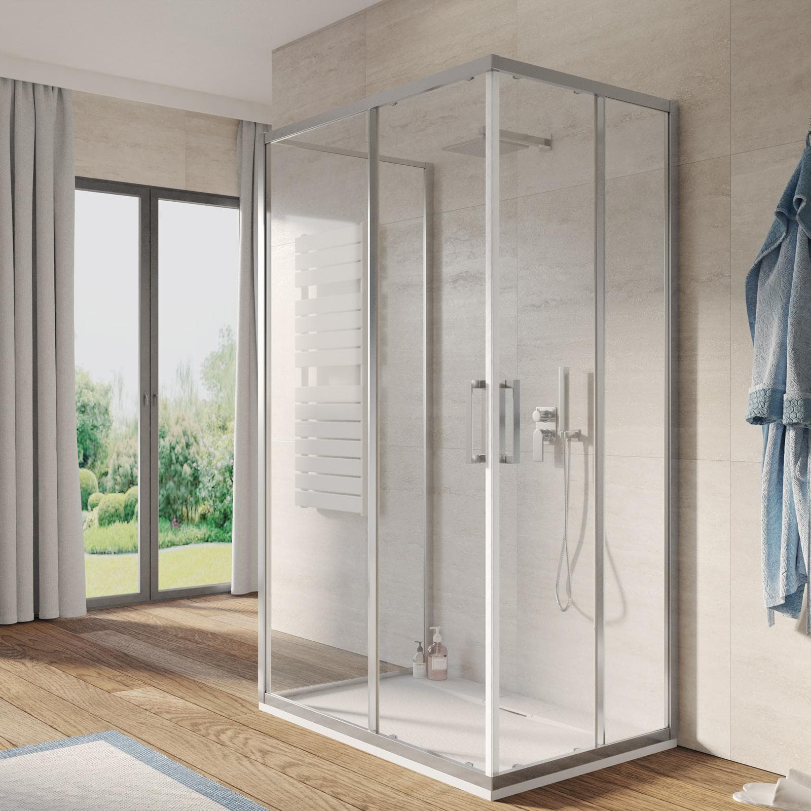 Box 3 lati 80X120X80 cm doppio scorrevole vetro trasparente anticalcare profilo cromo 195h - Moritz