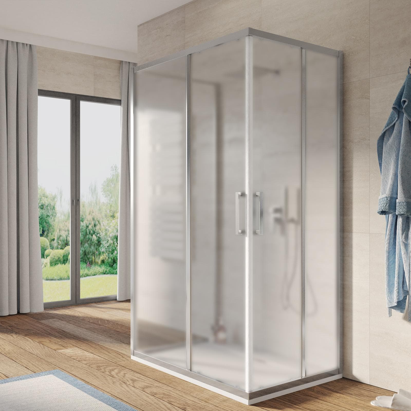 Box 3 lati 80x140X80 cm doppio scorrevole vetro opaco profilo cromo 195h - Moritz