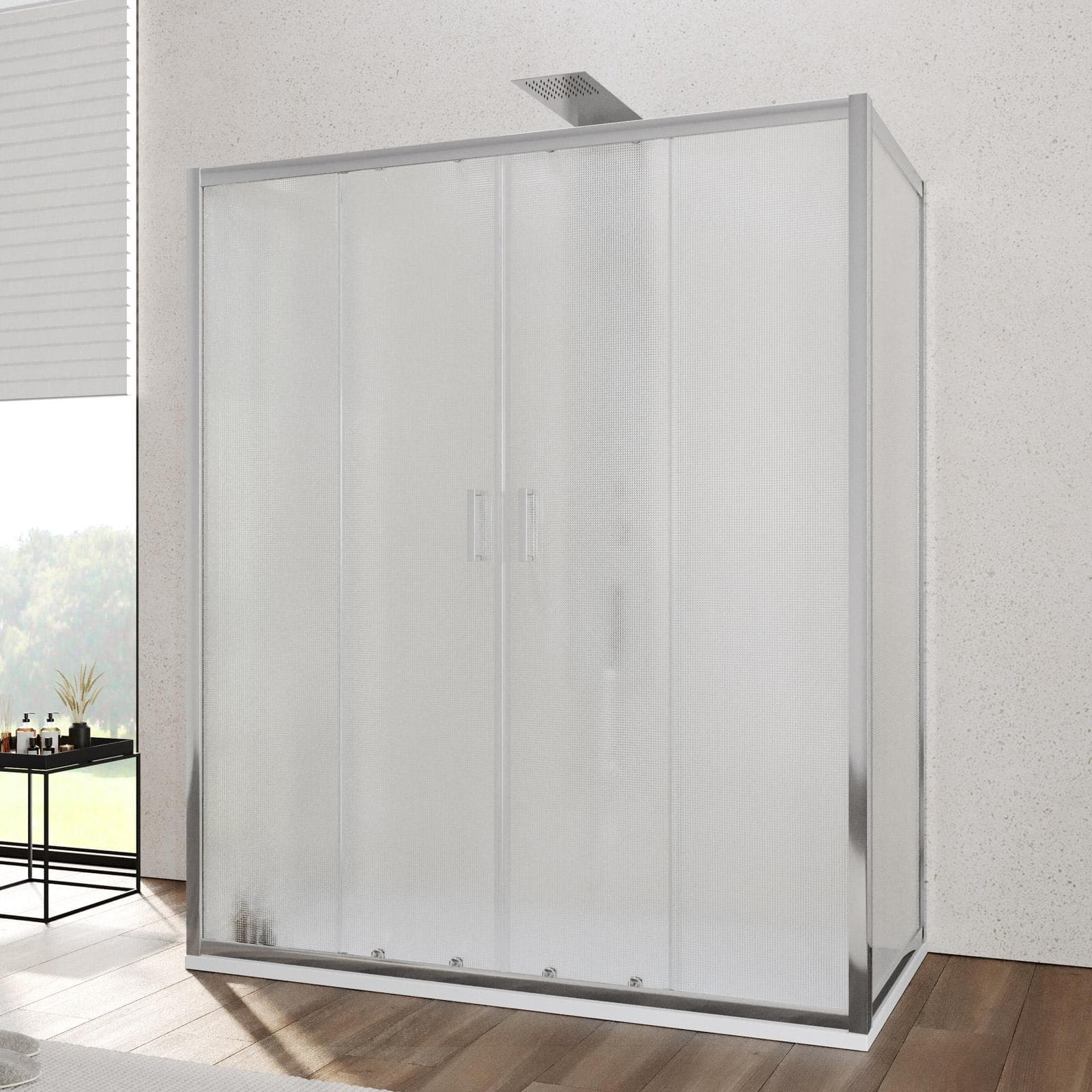 Box 3 lati 90x160x90 cm doppio scorrevole vetro temperato 6mm stampato 185h - Young