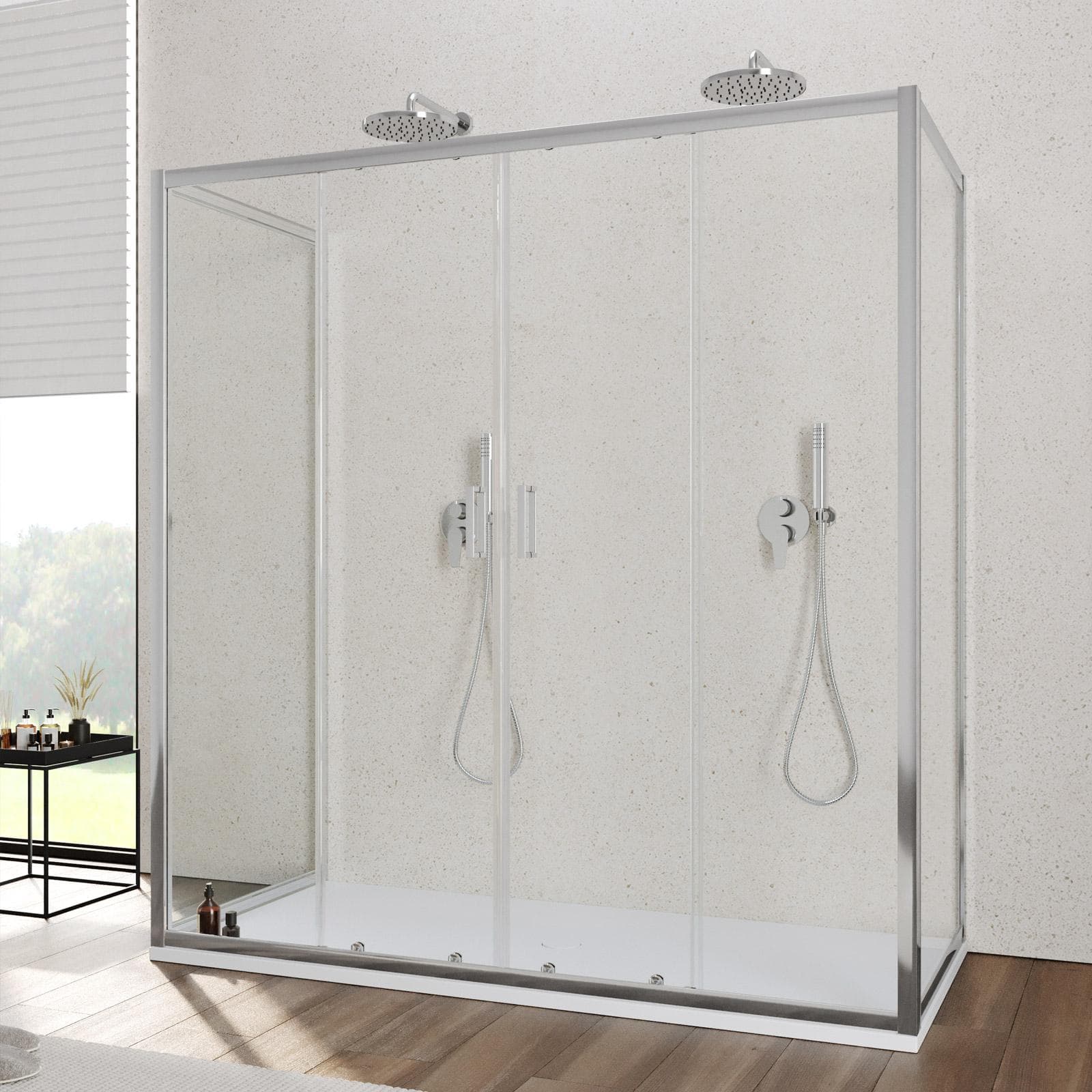 Box 3 lati 90x180x90 cm doppio scorrevole vetro temperato 6mm trasparente 185h - Young