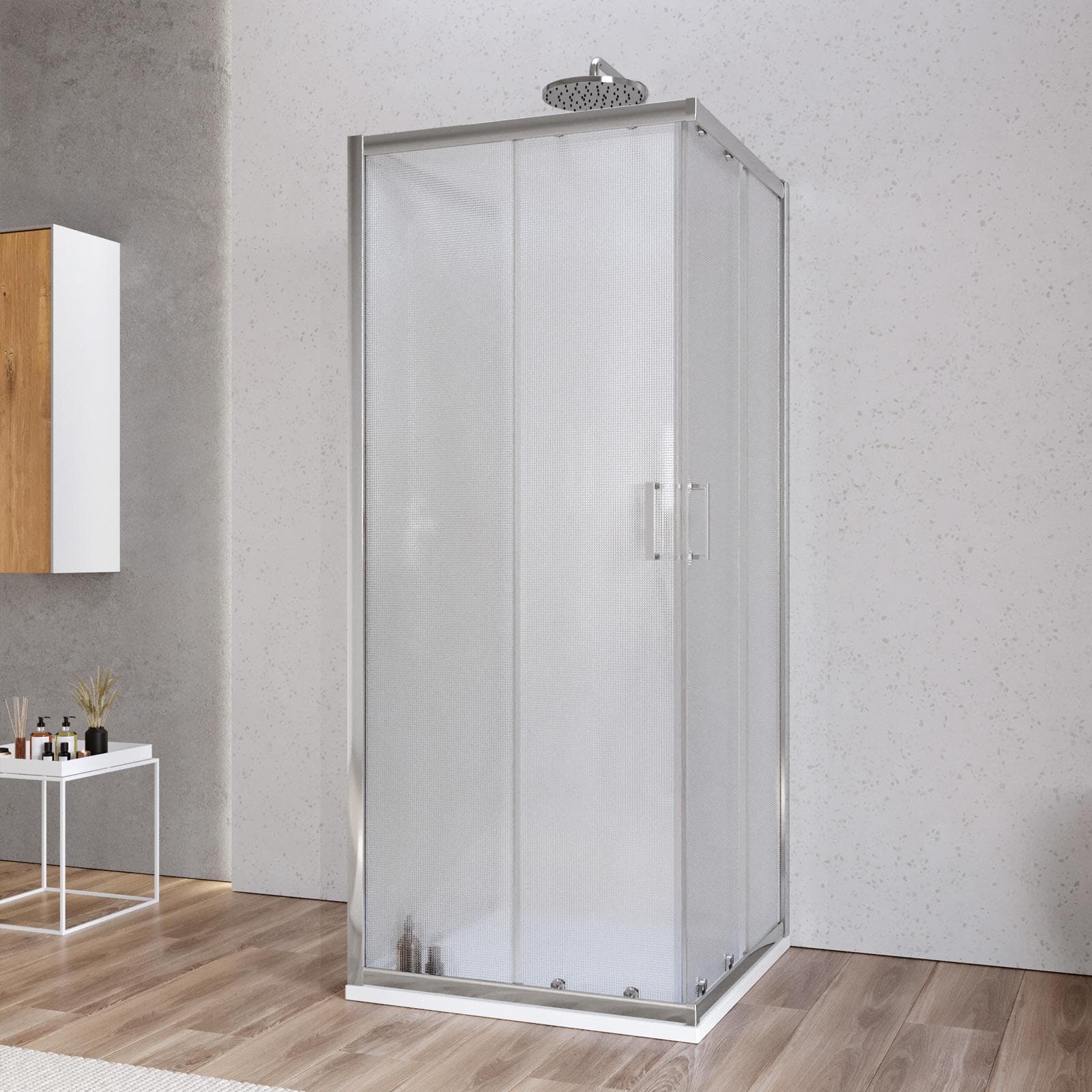 Box 3 lati 90x90x90 cm doppio scorrevole vetro temperato 6mm stampato 185h - Young