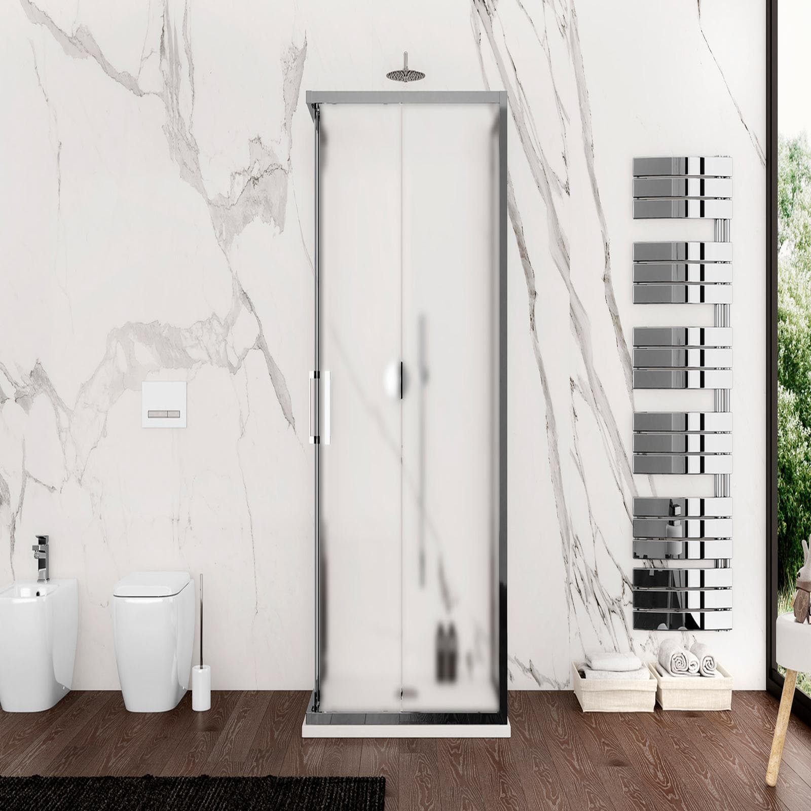 Box 3 lati 90x90x90 cm doppio scorrevole vetro opaco profilo cromo 195h - Moritz