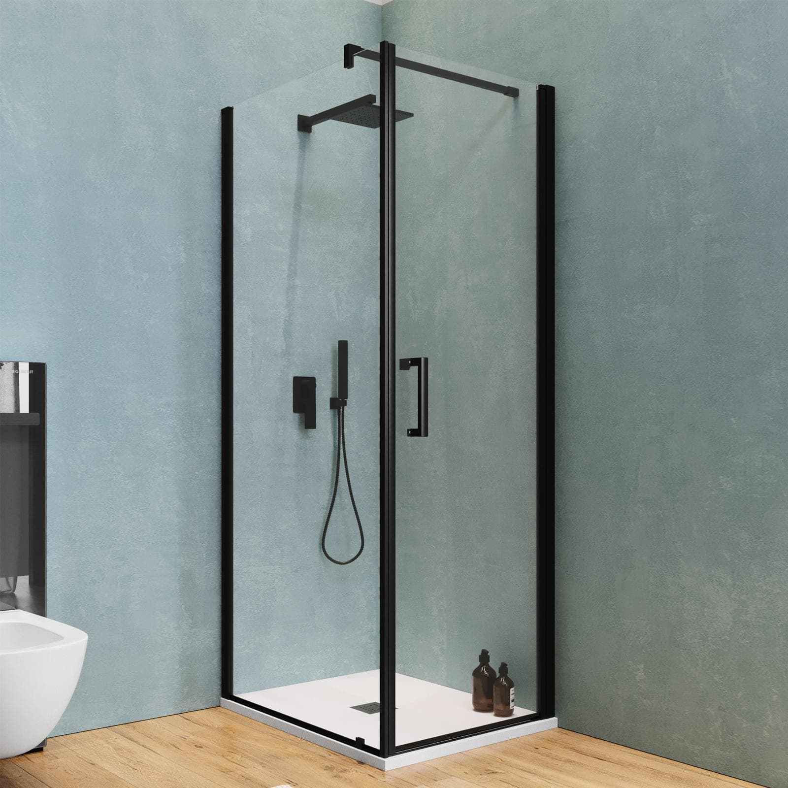 Box doccia 100X80 cm battente con vetro anticalcare trasparente e profilo nero opaco 200h - Artego