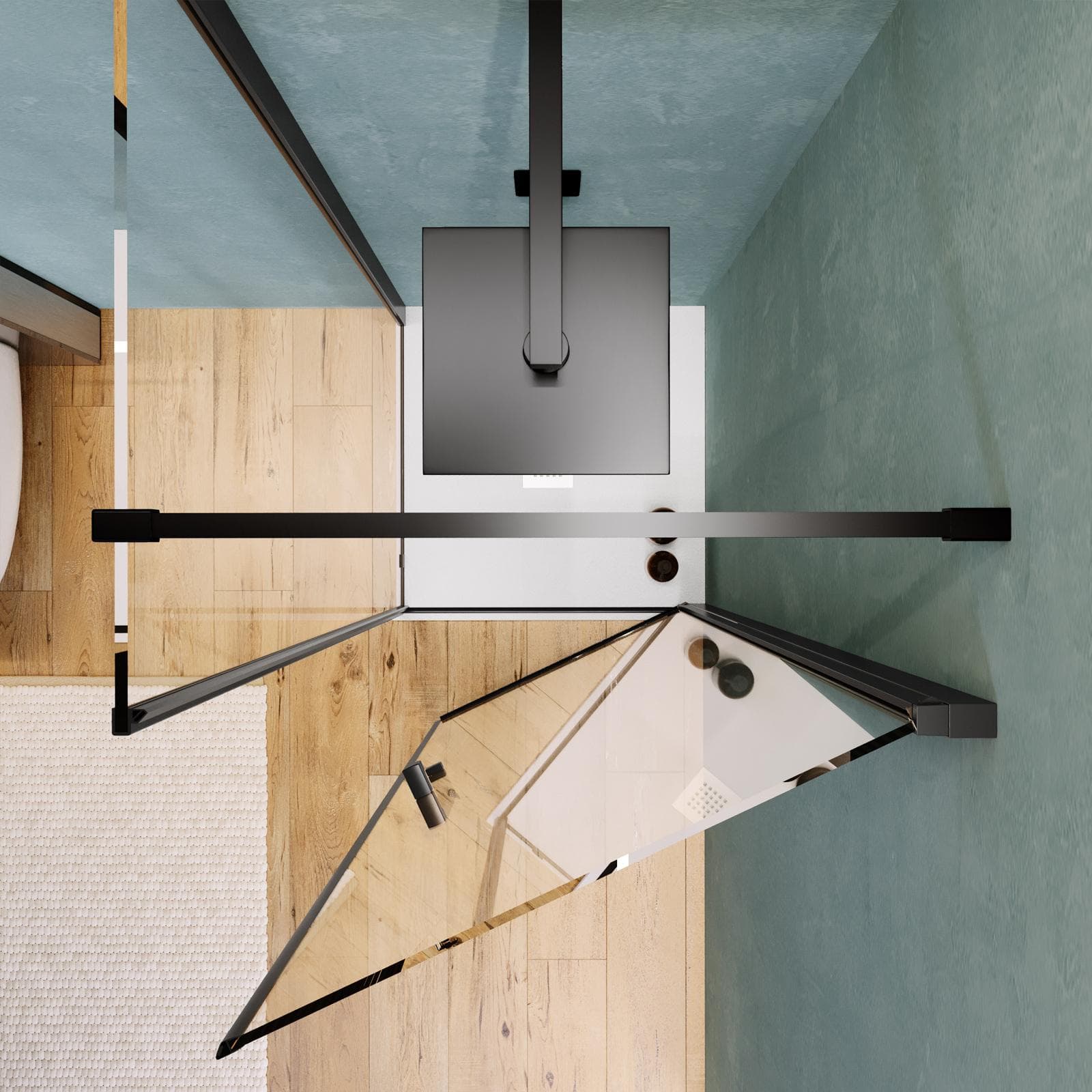 Box doccia 70X80 cm battente con vetro anticalcare trasparente e profilo nero opaco 200h - Artego