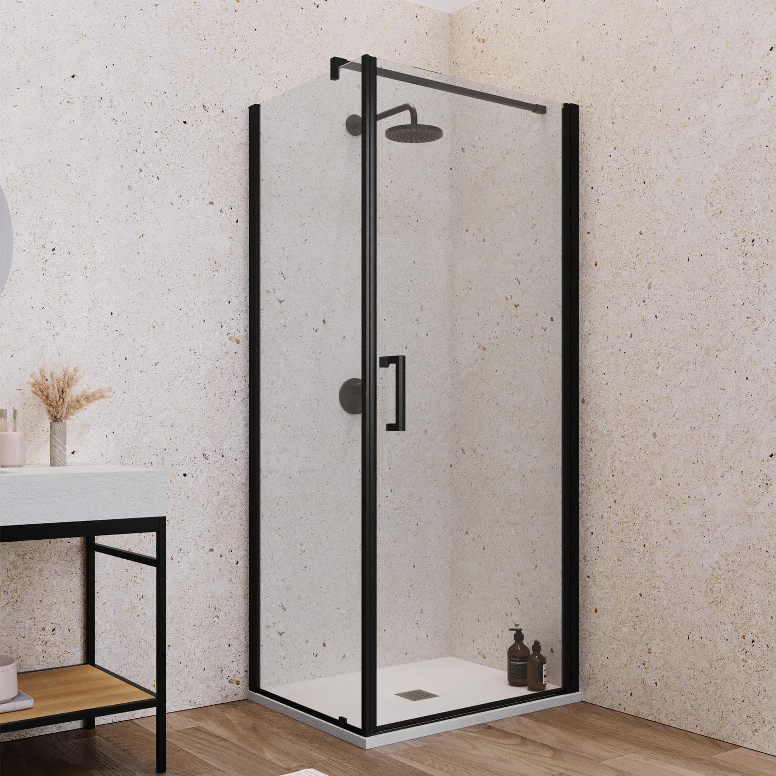 Box doccia 70X90 cm battente con vetro anticalcare trasparente e profilo nero opaco 200h - Artego