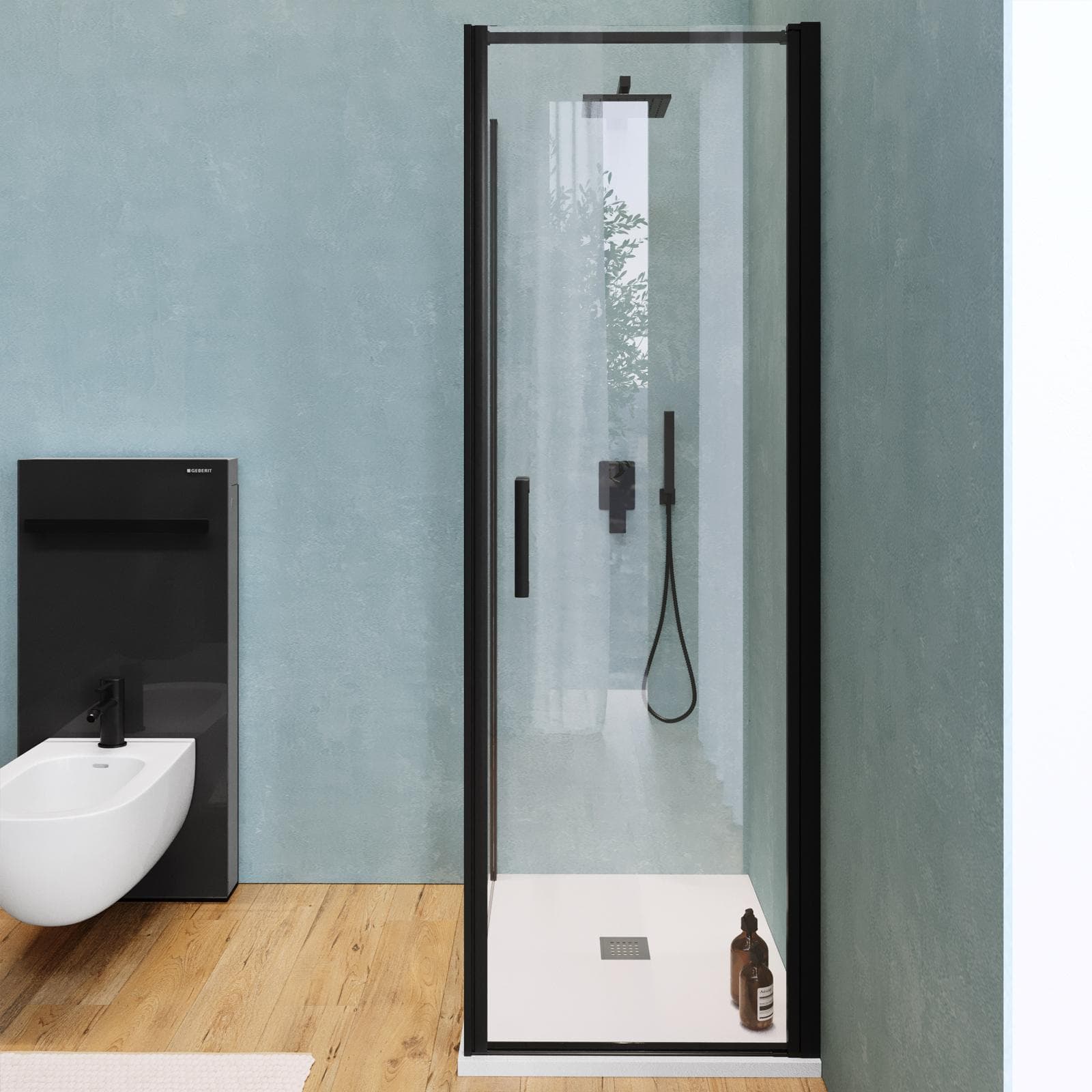 Box doccia 90X70 cm battente con vetro anticalcare trasparente e profilo nero opaco 200h - Artego